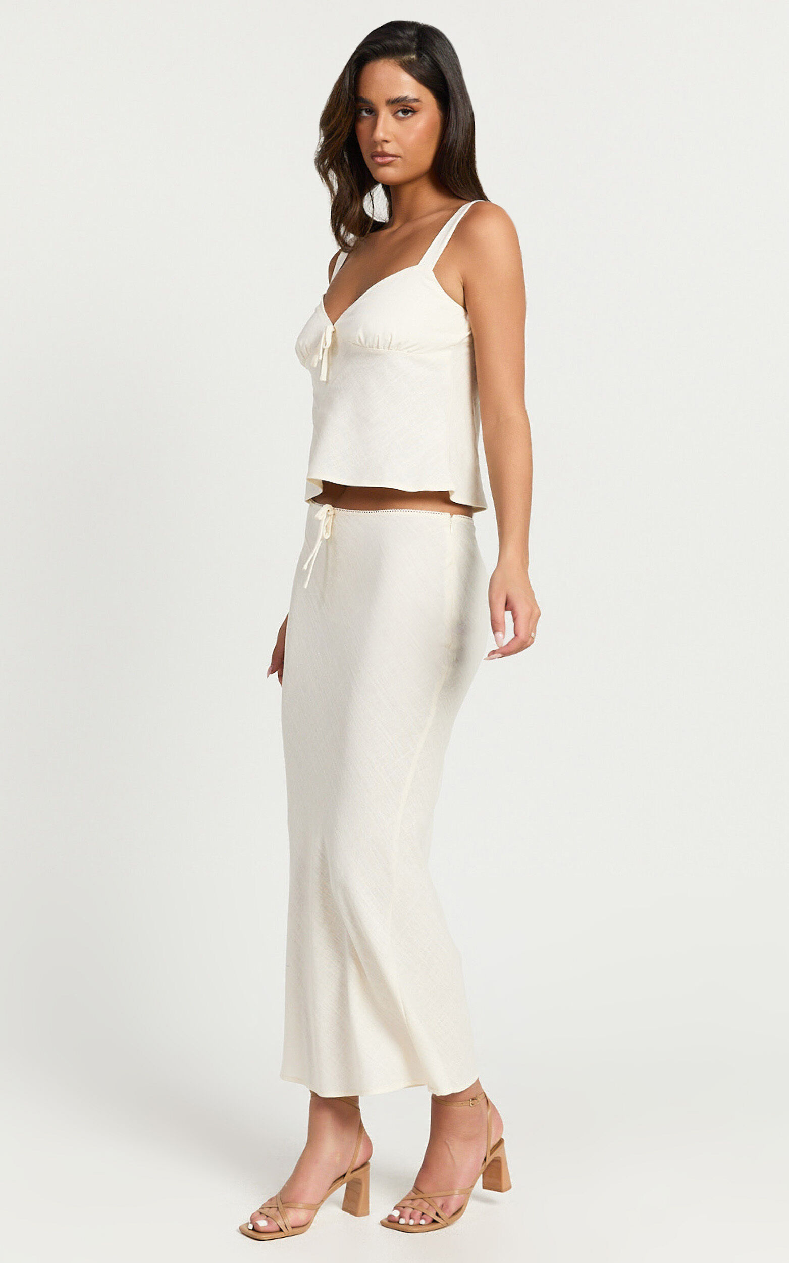 Polly Top - Linen V Neck Wide Adjustable Strap Cami Top in Stone