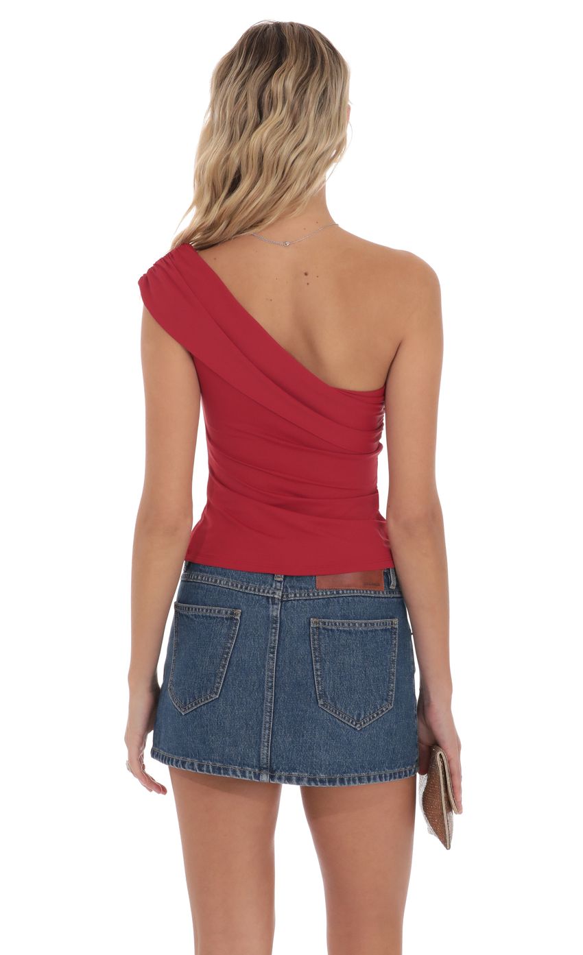 Embellished Capped One Shoulder Top in Red