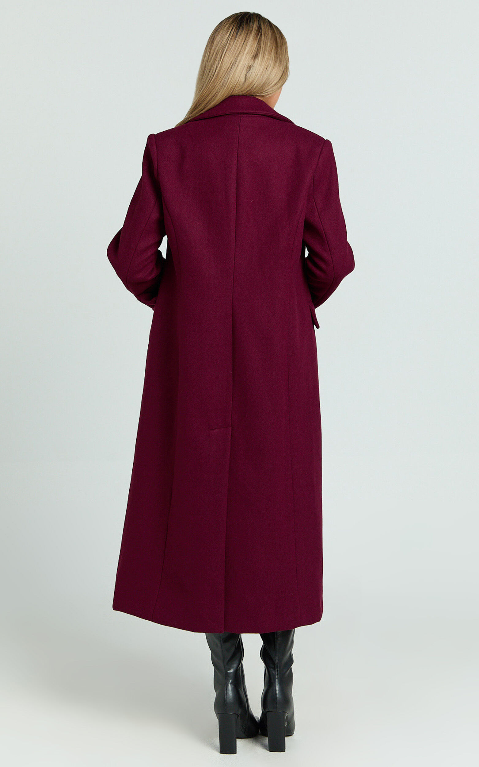 Michaela Coat - Oversized Lapel Single Button Coat in Wine