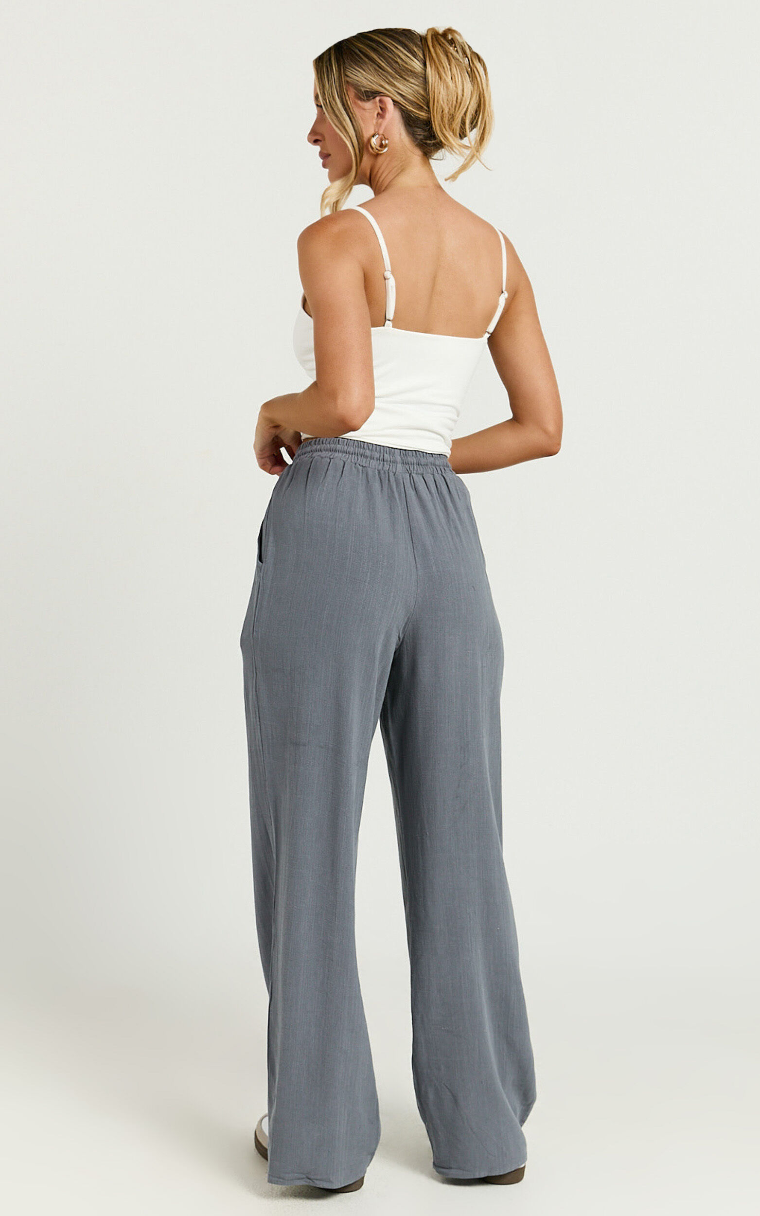 Kala Pants - Mid Waisted Relaxed Elastic Waist Pants in Charcoal
