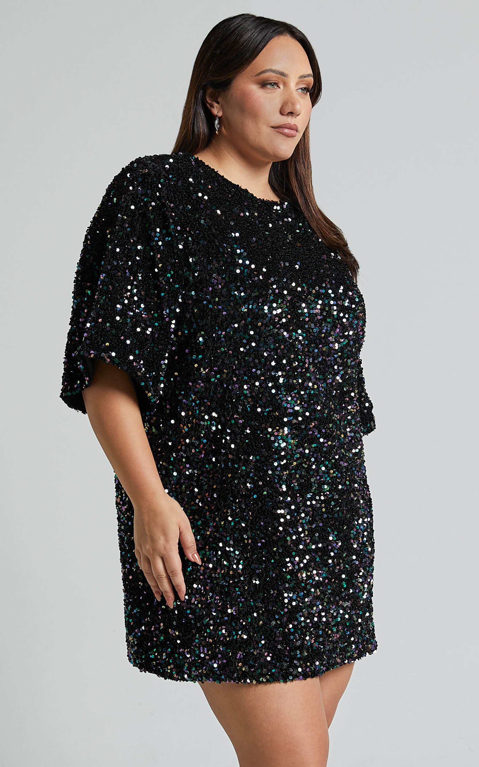 Valetta Mini Dress - Sequin low back shift dress in Midnight Blue Sequin