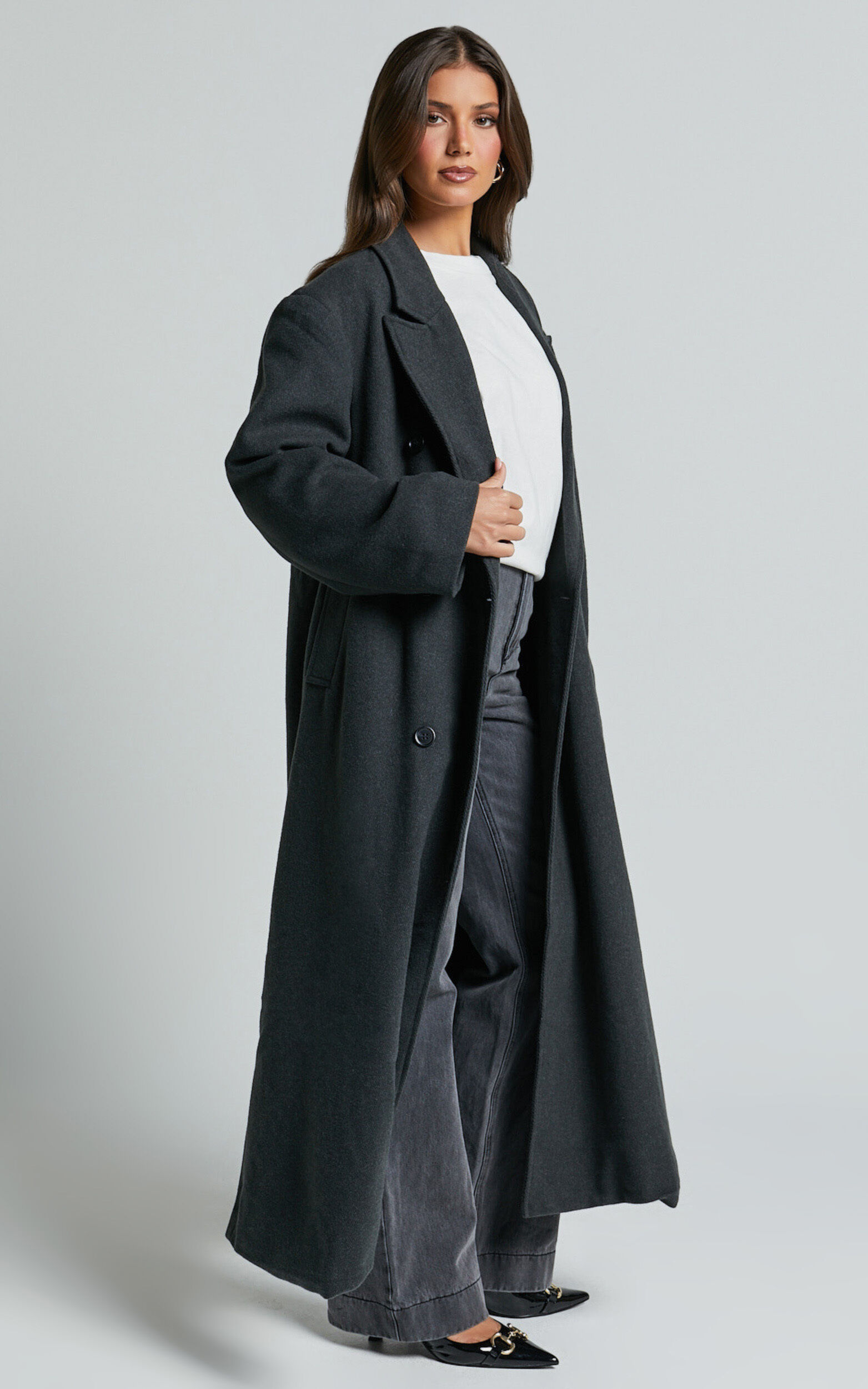 Silvena Coat - Oversized Longline Tailored Coat in Slate Grey