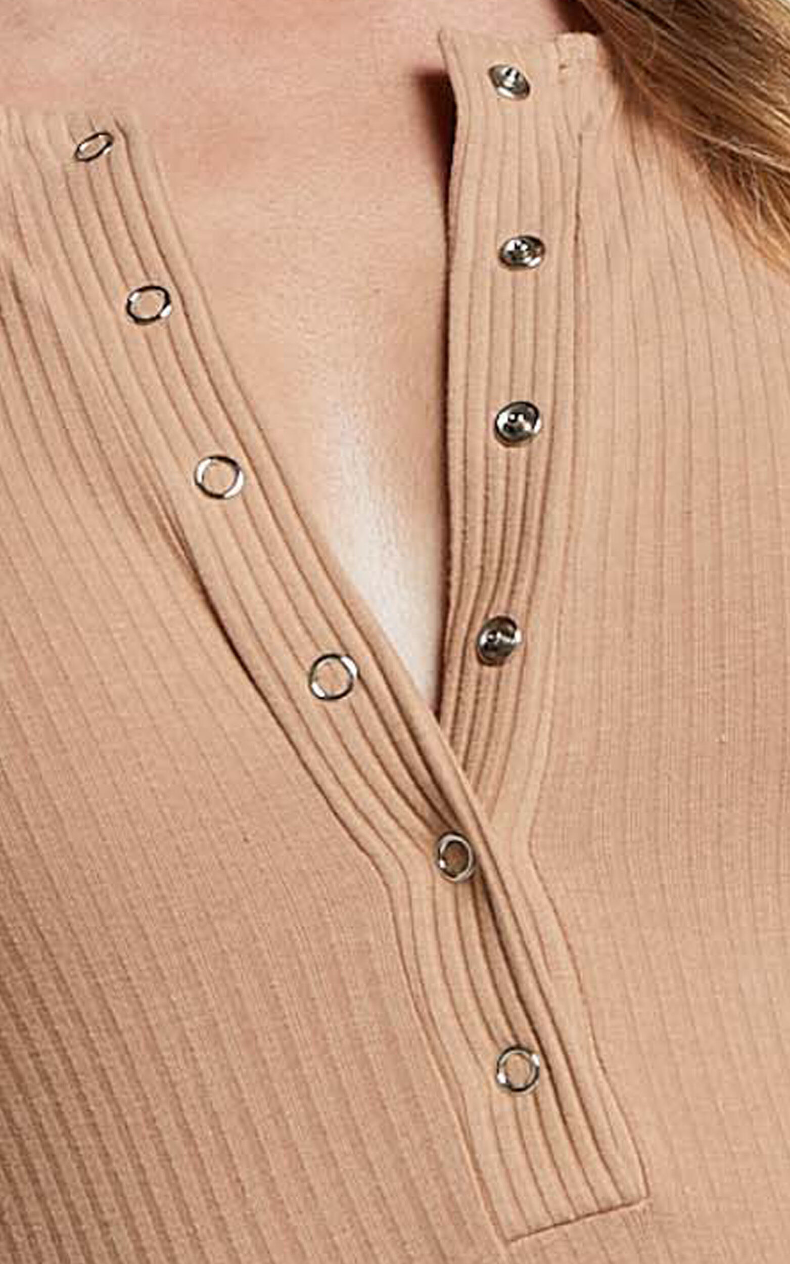 Tatem Bodysuit - Long Sleeve Button Front Bodysuit in Mocha