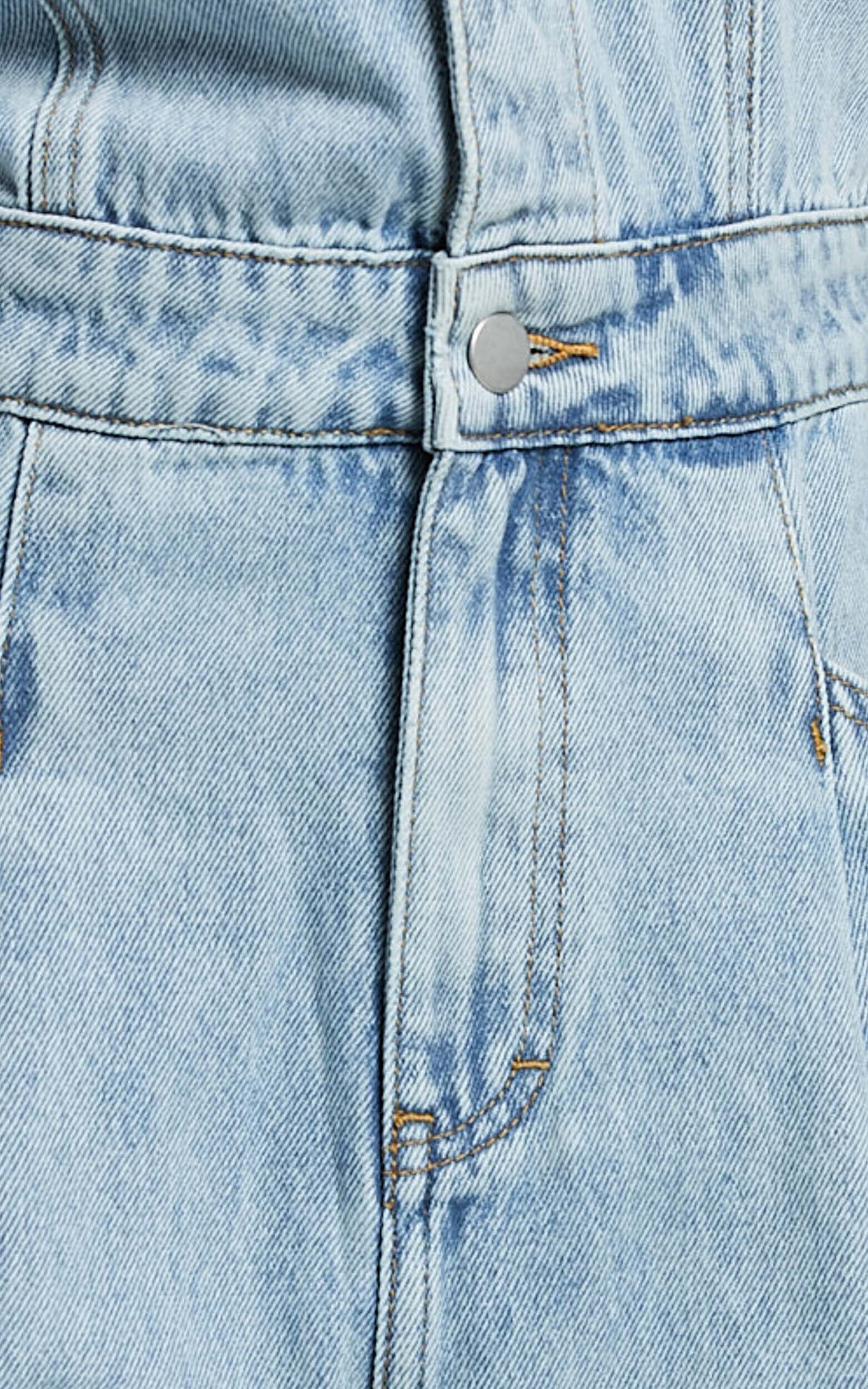 Jordyn Jumpsuit - Short Sleeve Collared Button Through Denim Jumpsuit in Light Blue