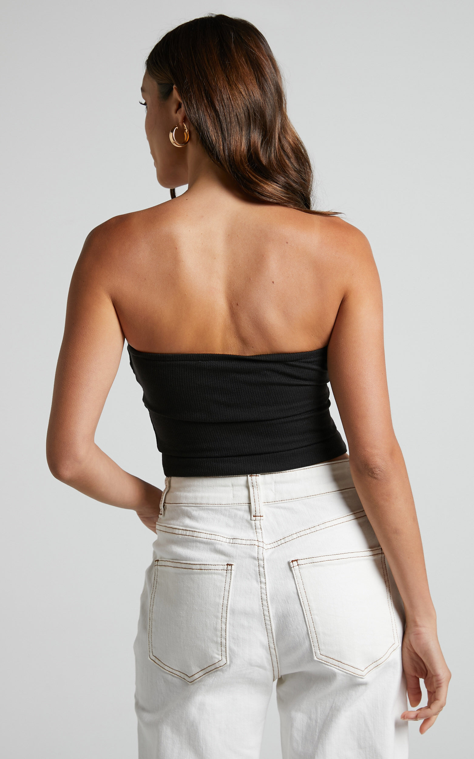 Jelena Top - Jersey Strapless Twist Front Top in Black