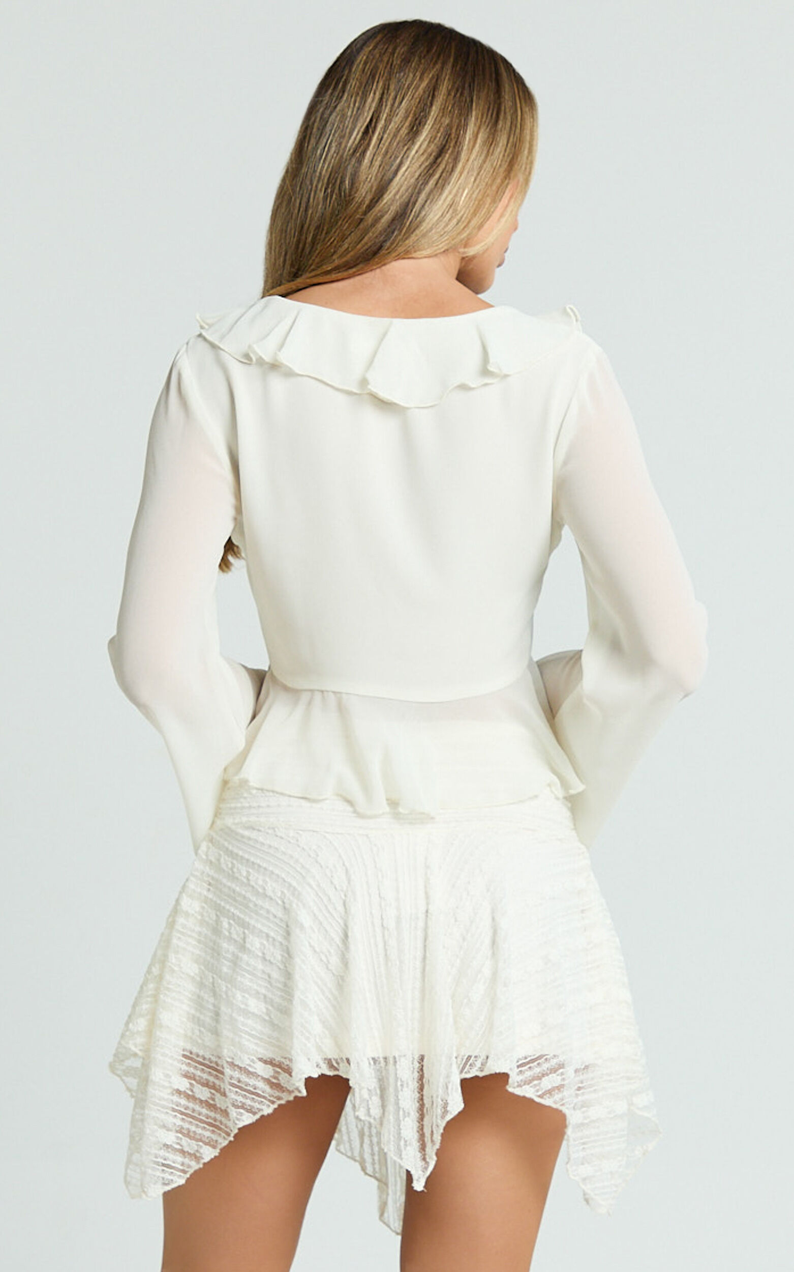 Shaunte Top - Tie Front Frill Top in Cream