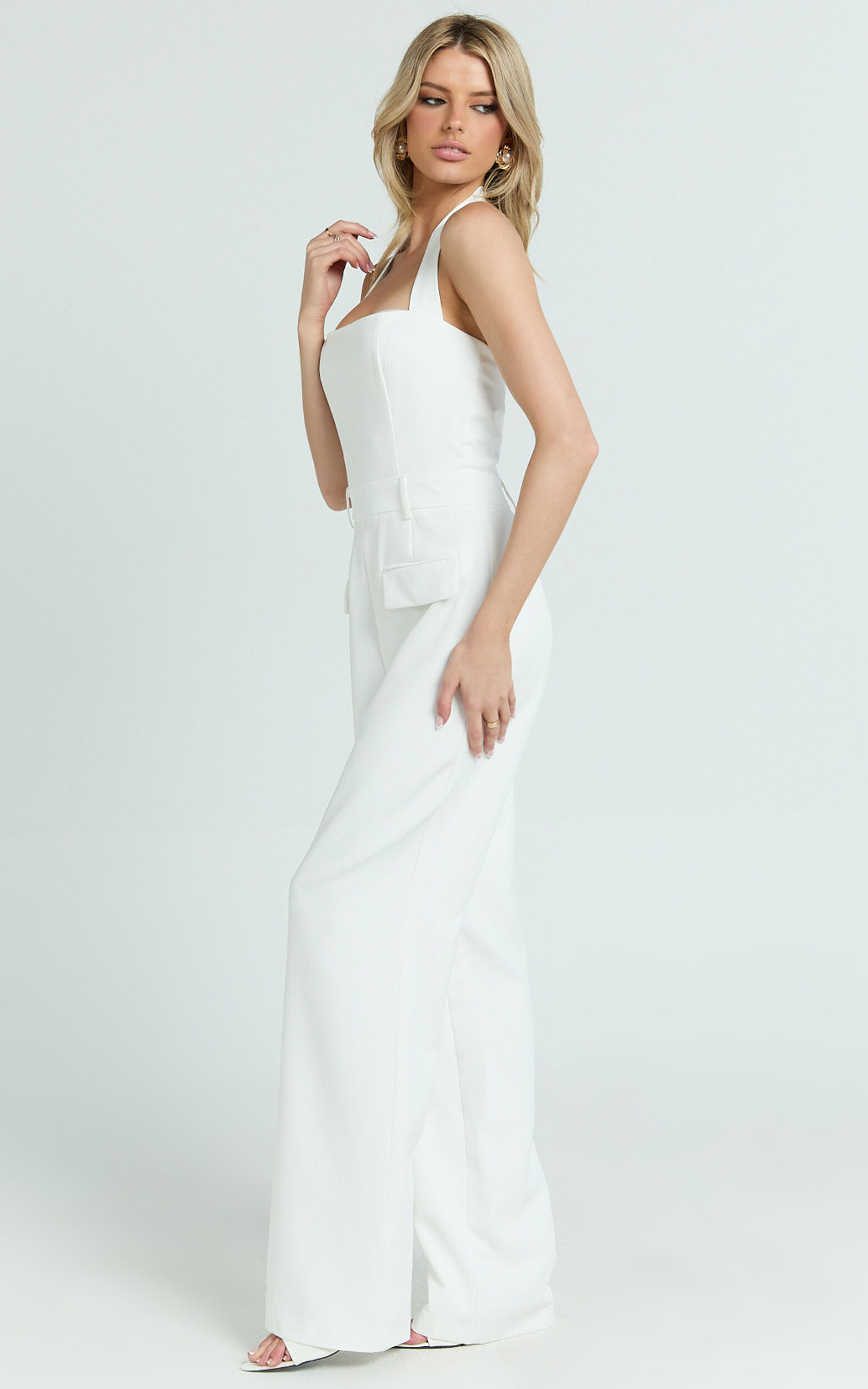 Koko Jumpsuit - Square Neck Halter Tailored Jumpsuit in White