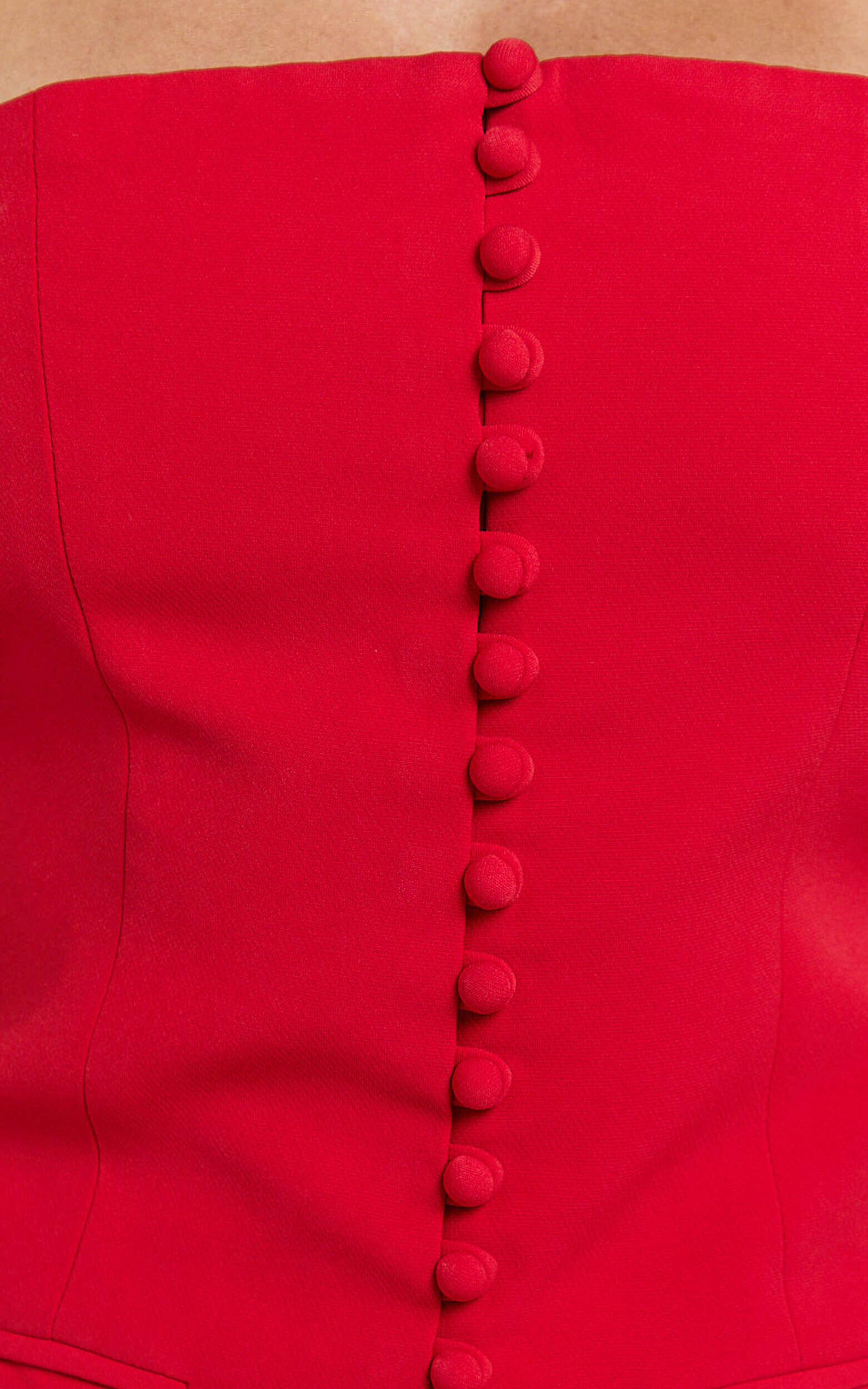 Monroe Two Piece Set - Strapless Button Down Longline Vest Top and High Waisted Mini Skirt in Red