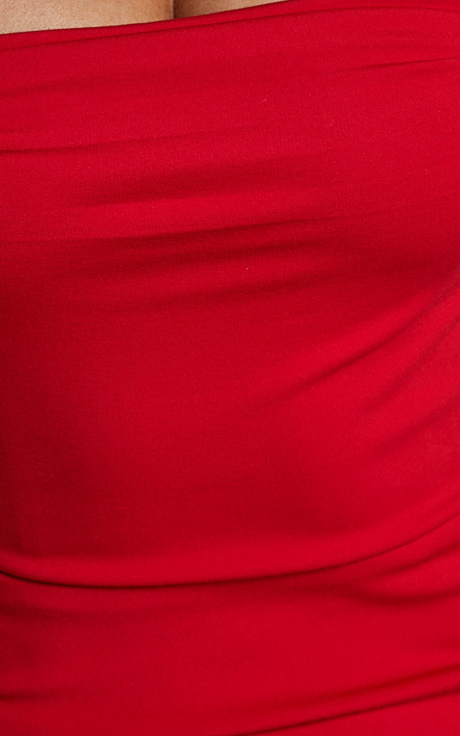 Tiffy Midi Dress - Square Neck Ruched Bodycon Dress in Scarlet