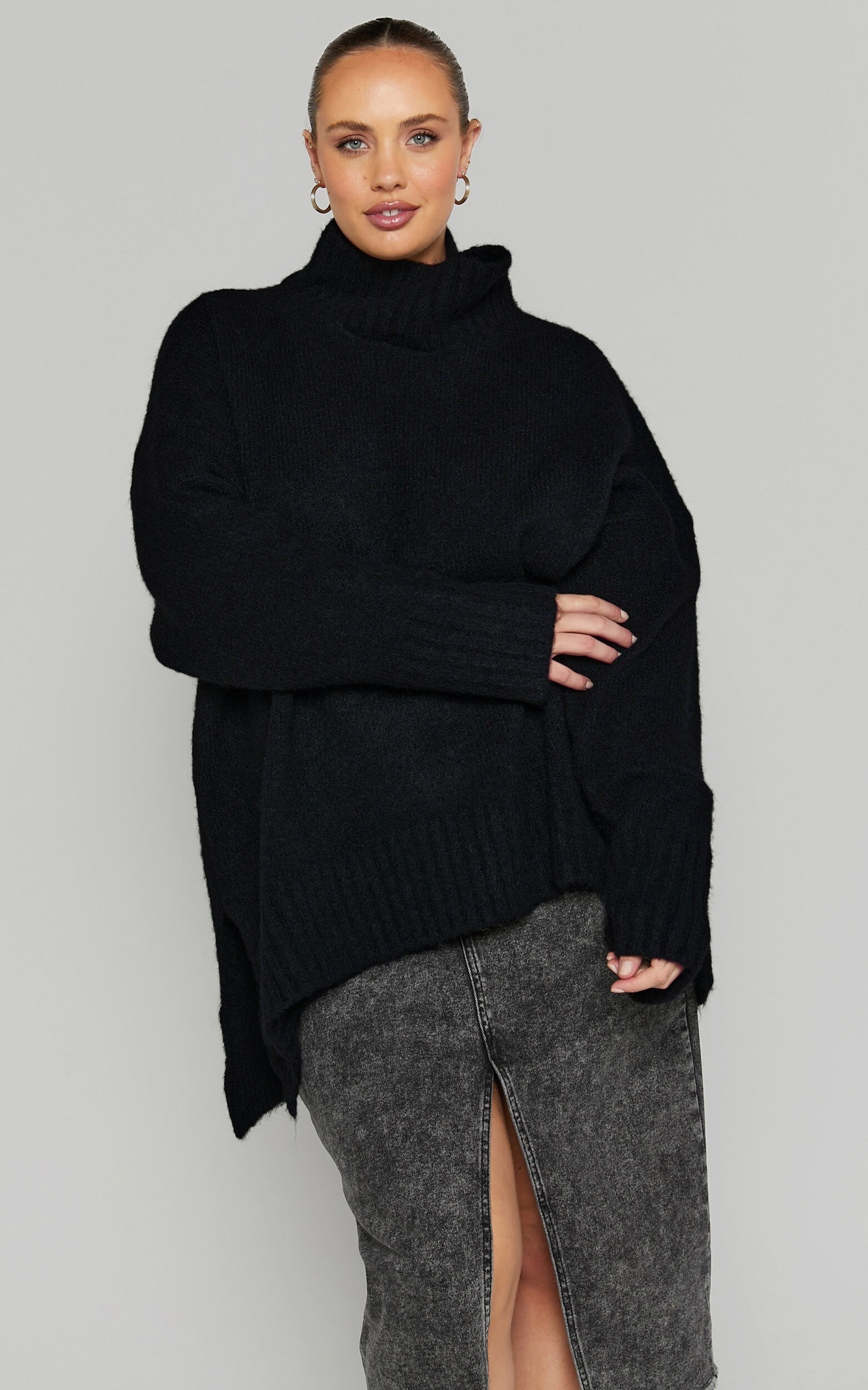 Luella Jumper - Oversized Turtle Neck Jumper in Black