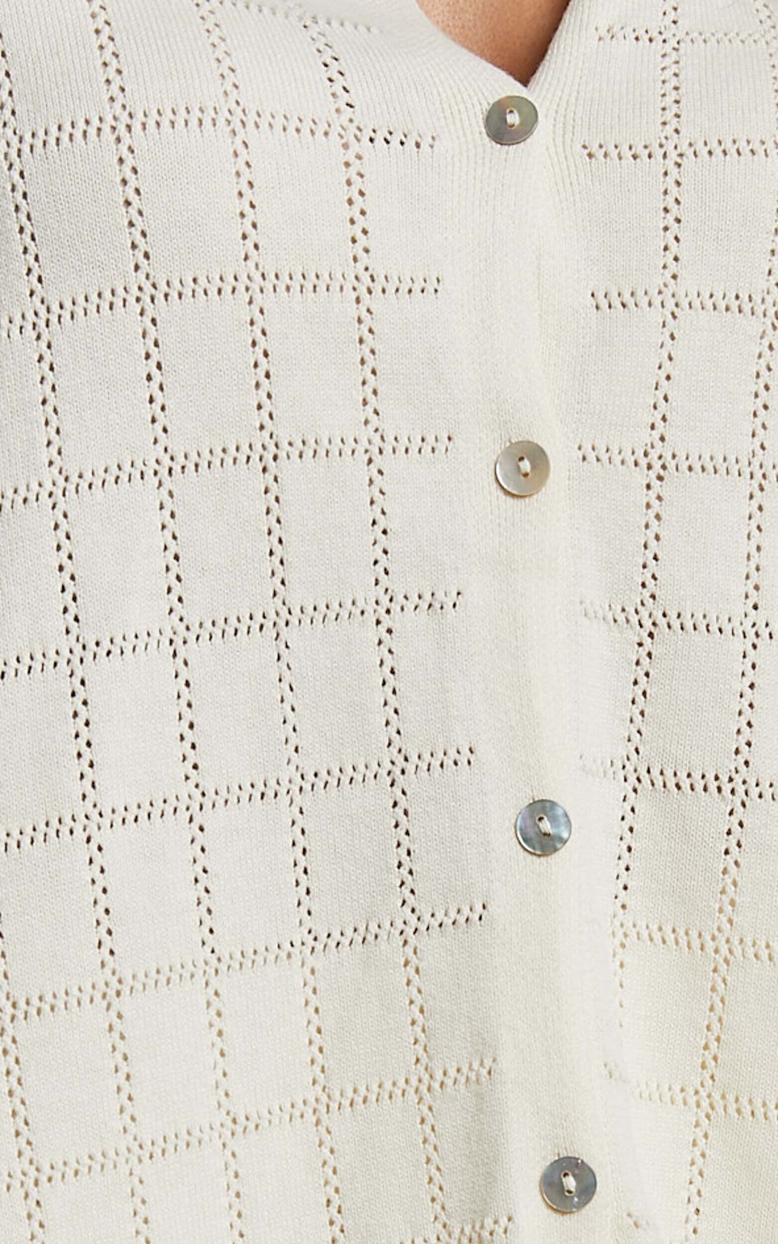 Tommy Two Piece Set - Knit Button Through Top and Pants Two Piece Set in Cream