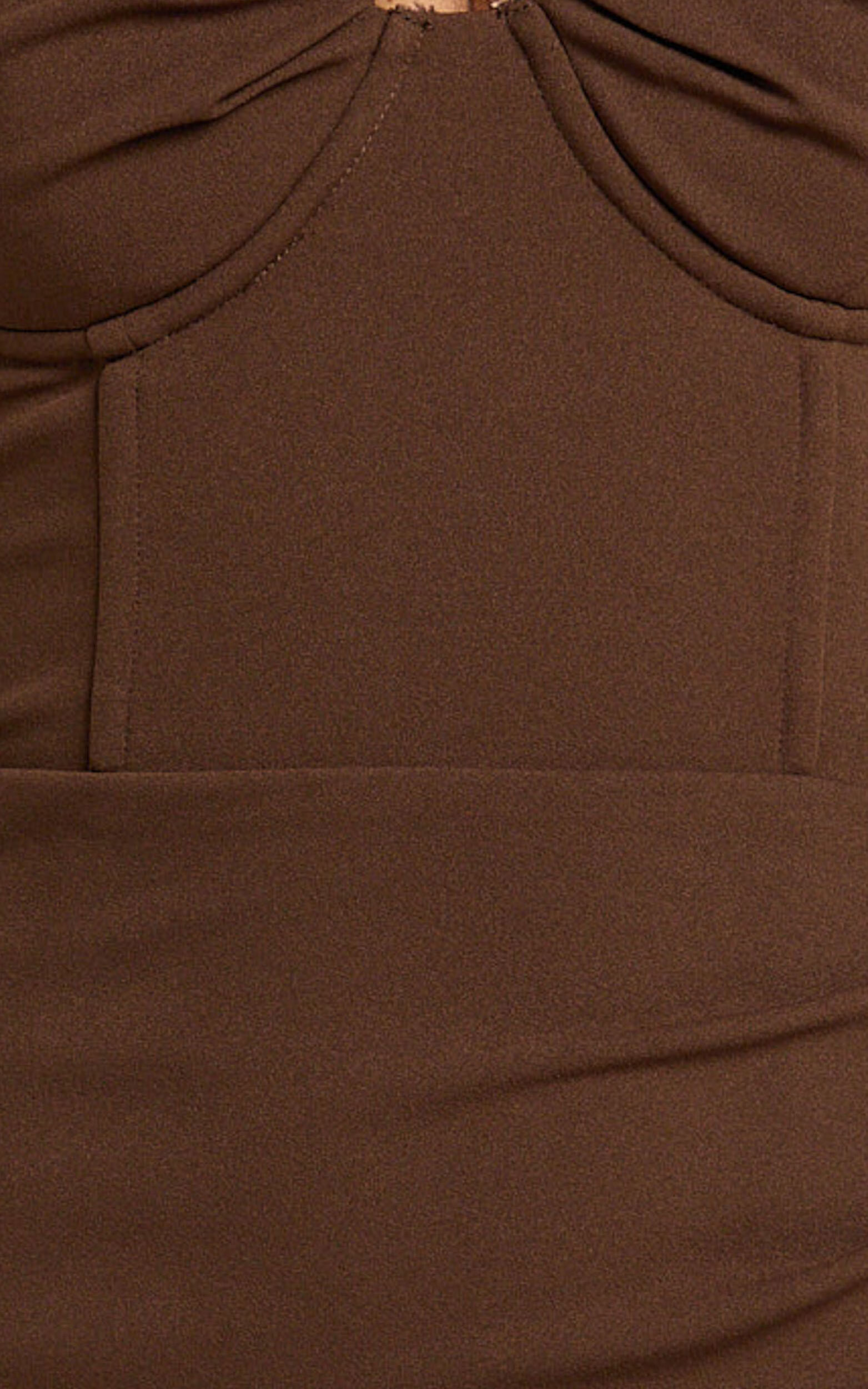 Tayla Mini Dress - Strapless Sweetheart Neck Draped Skirt Dress in Dark Brown