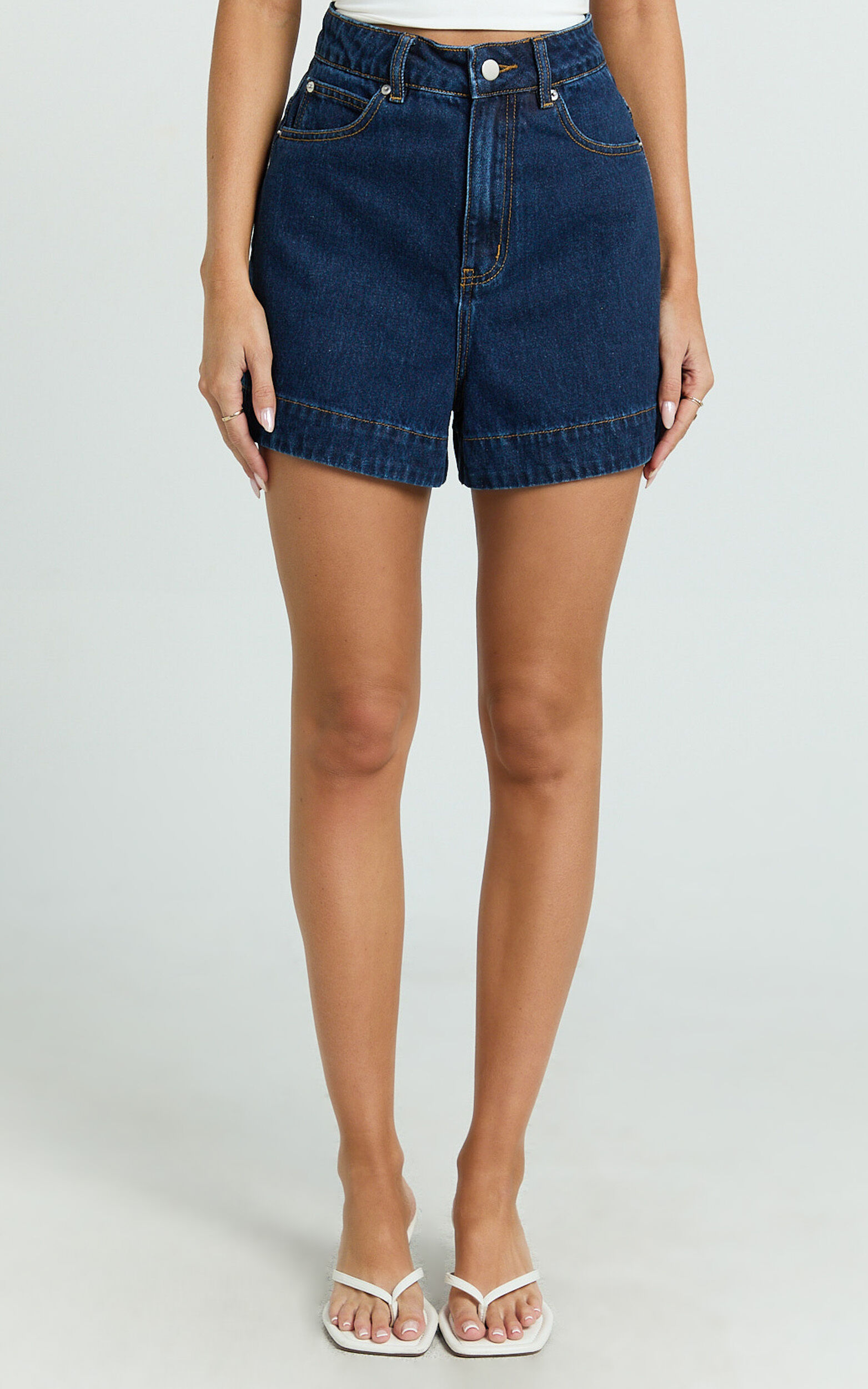 Rhianna Shorts - Mid Waist Recycled Denim Shorts in Indigo Wash