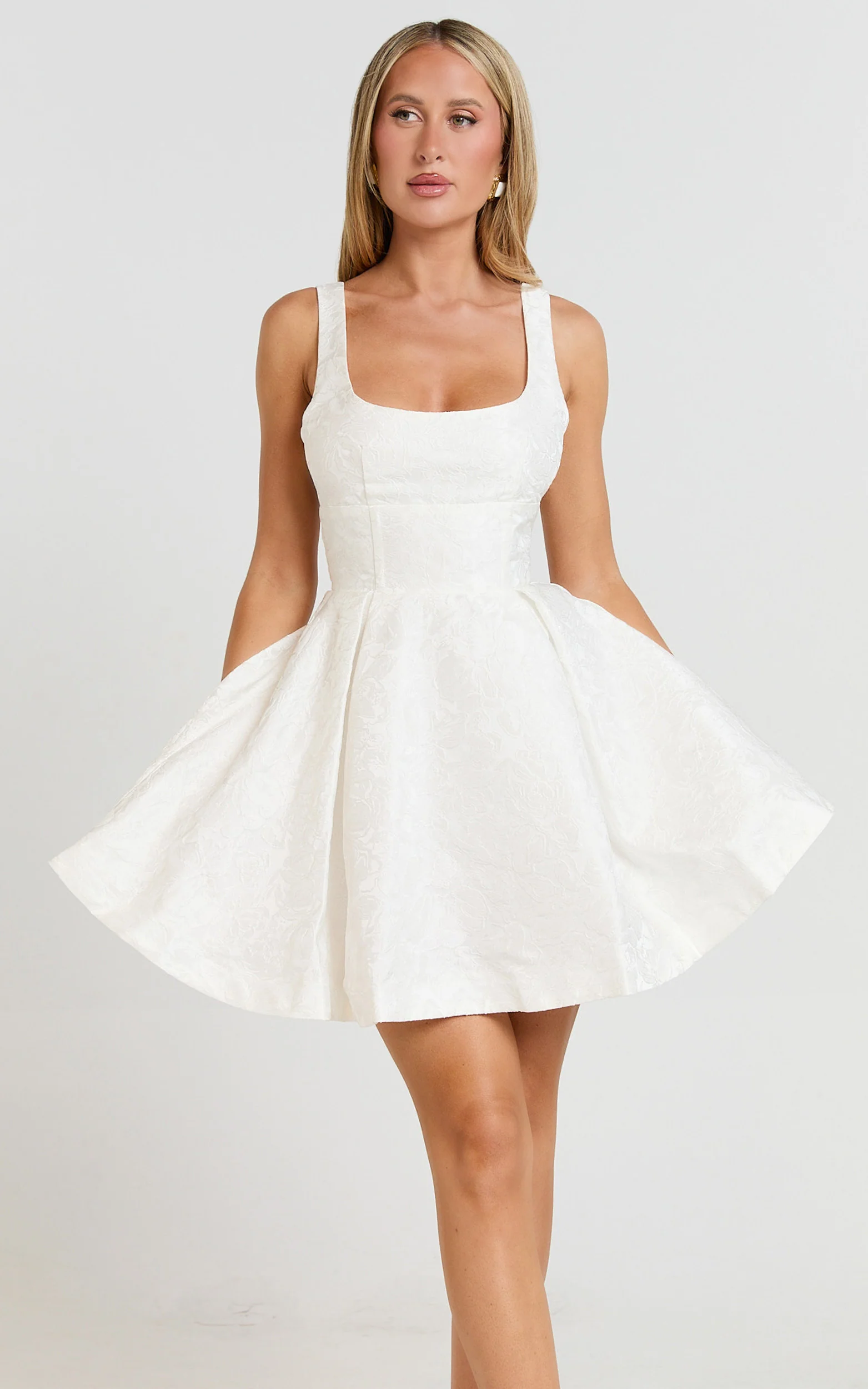 Stephane Mini Dress - Corset Scoop Neck Fit and Flare Dress in Ivory