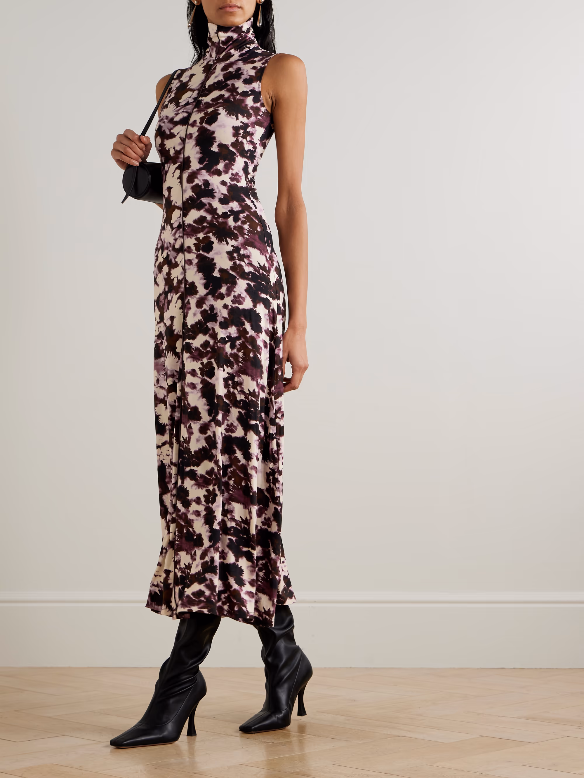 Valentina printed stretch-jersey turtleneck maxi dress