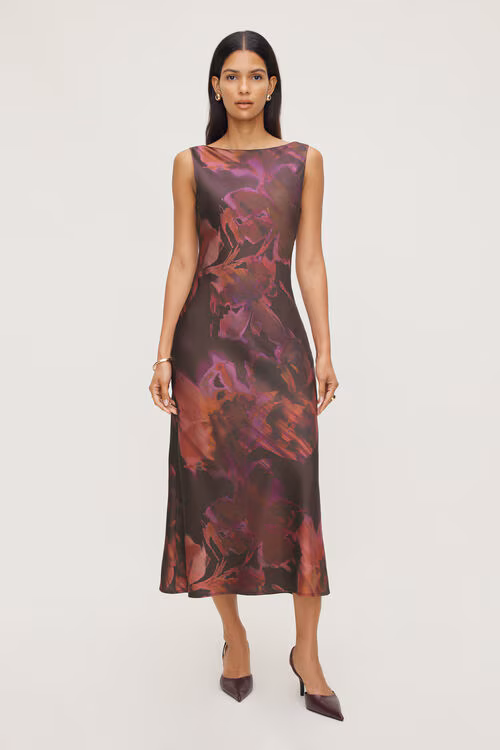 Liora Satin Maxi Slip Dress-Maroon Floral