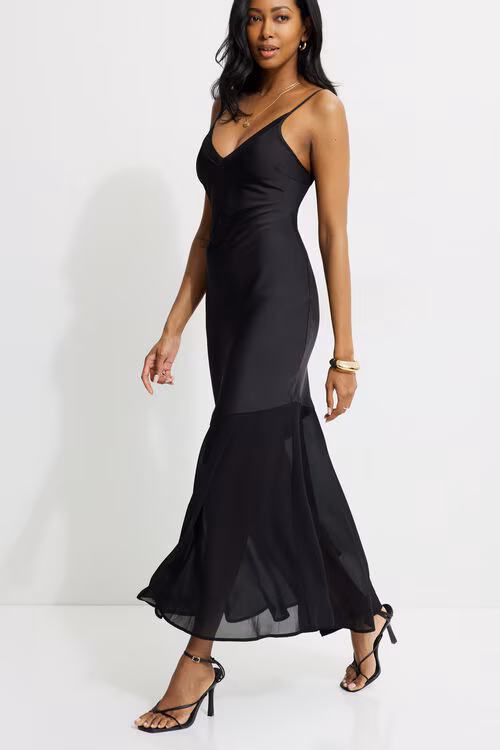 Asymmetric Satin Maxi Dress