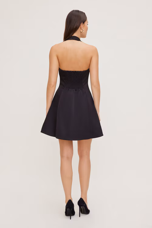 Amaya Satin Halter Mini Dress-Black