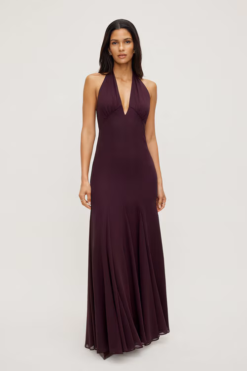 Plunging Flared Maxi Dress