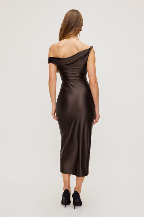 Jayde Stretch Satin Maxi Dress-Java Brown