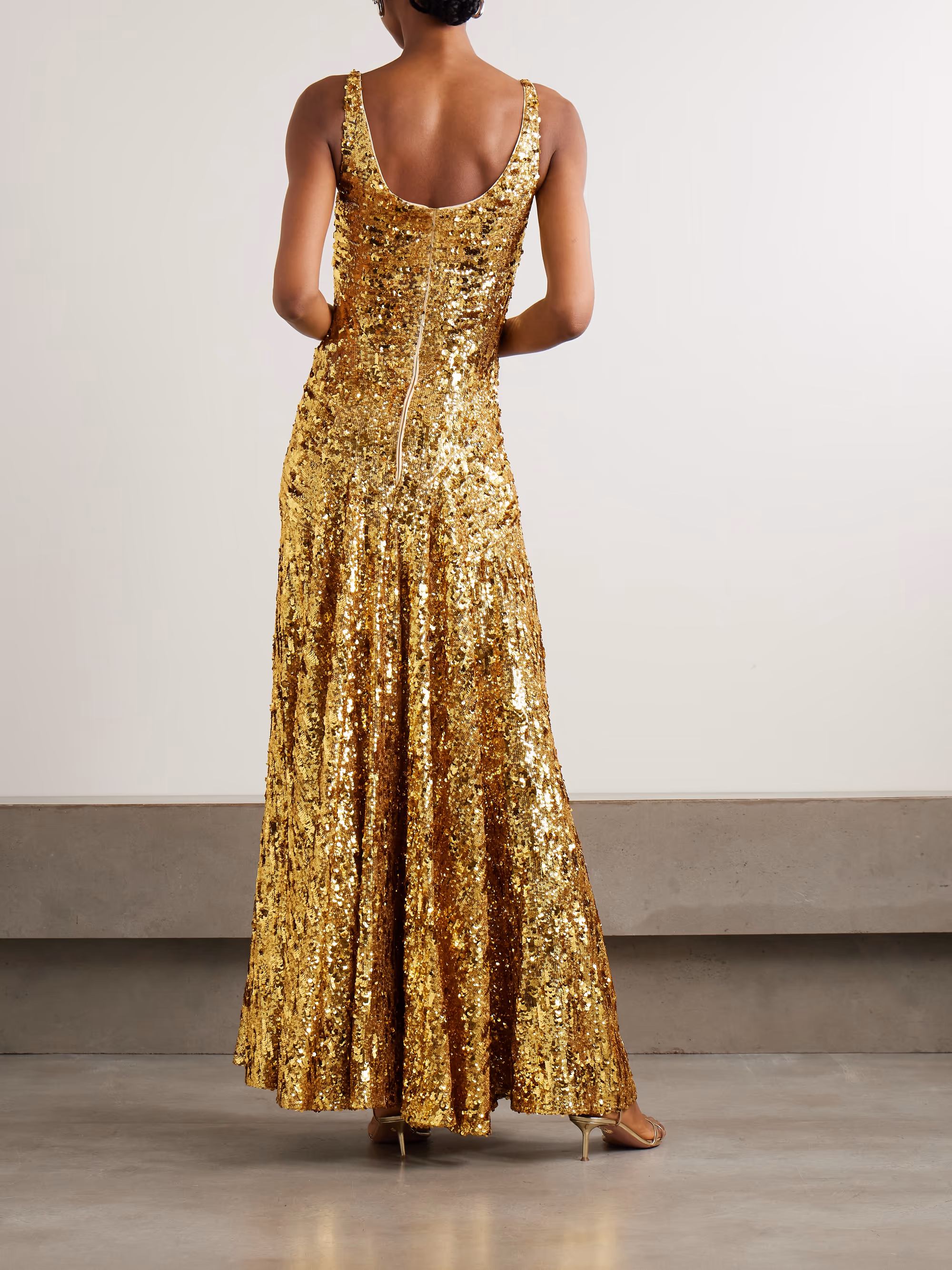 Sequined crepe de chine maxi dress
