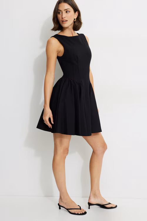 Kerina Flared Ponte Mini Dress-Jet Black