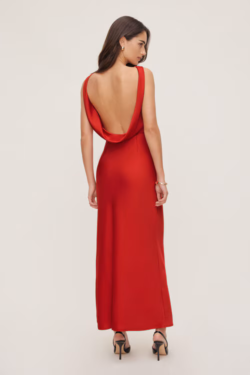 Nora Satin Maxi Slip Dress-Red