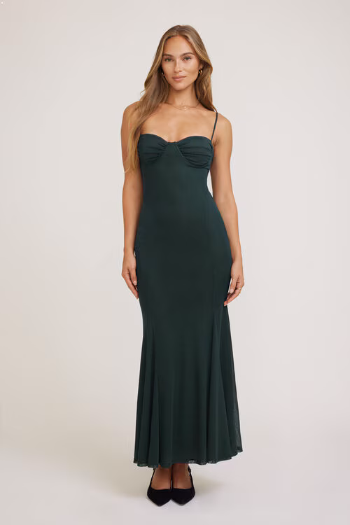 Monet Mesh Maxi Dress-Scarab Green