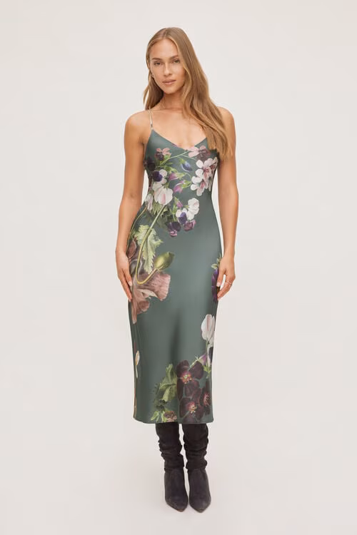Aimee V Neck Maxi Dress-Dark Flowers