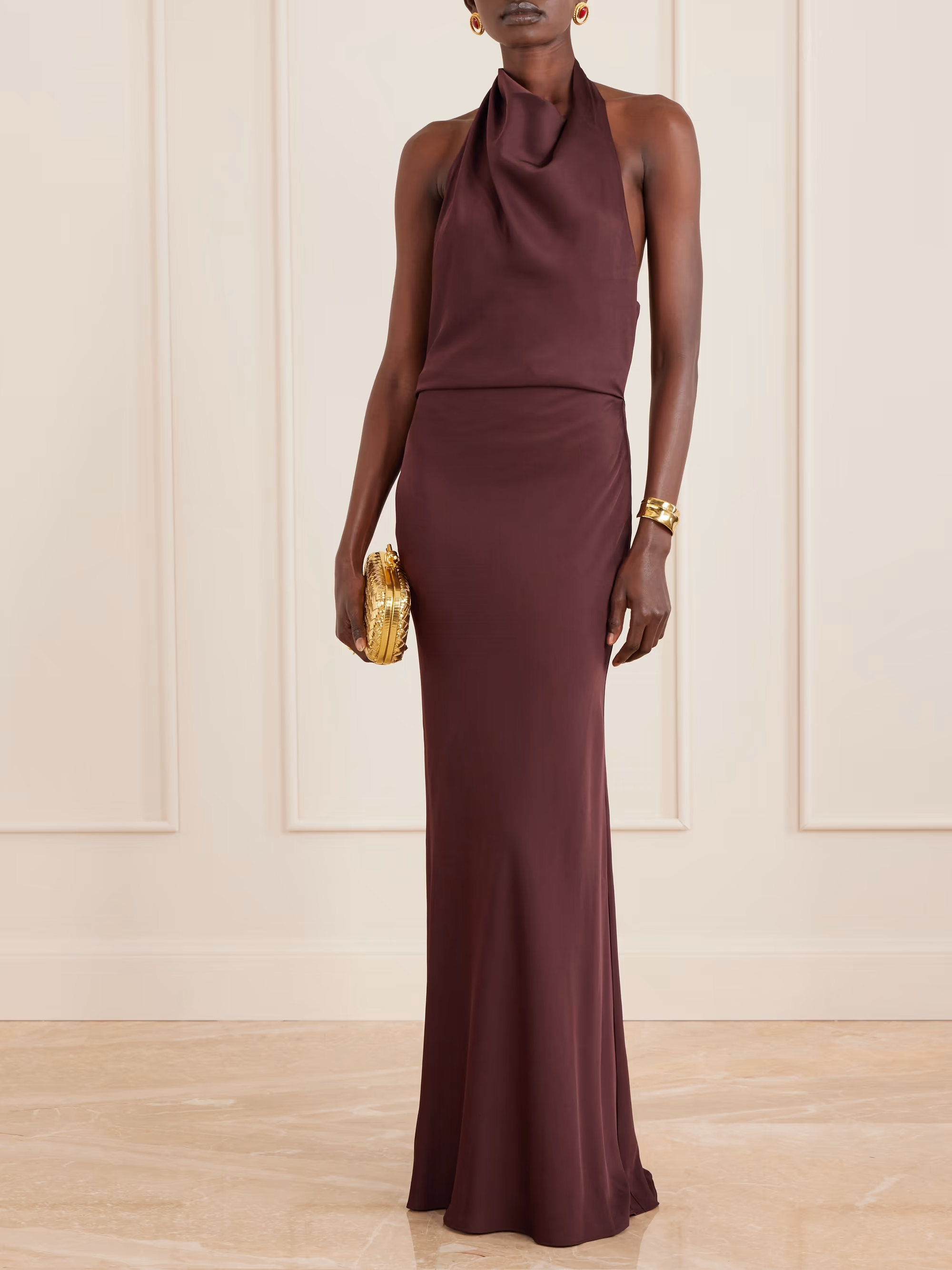 Reannon draped satin halterneck gown