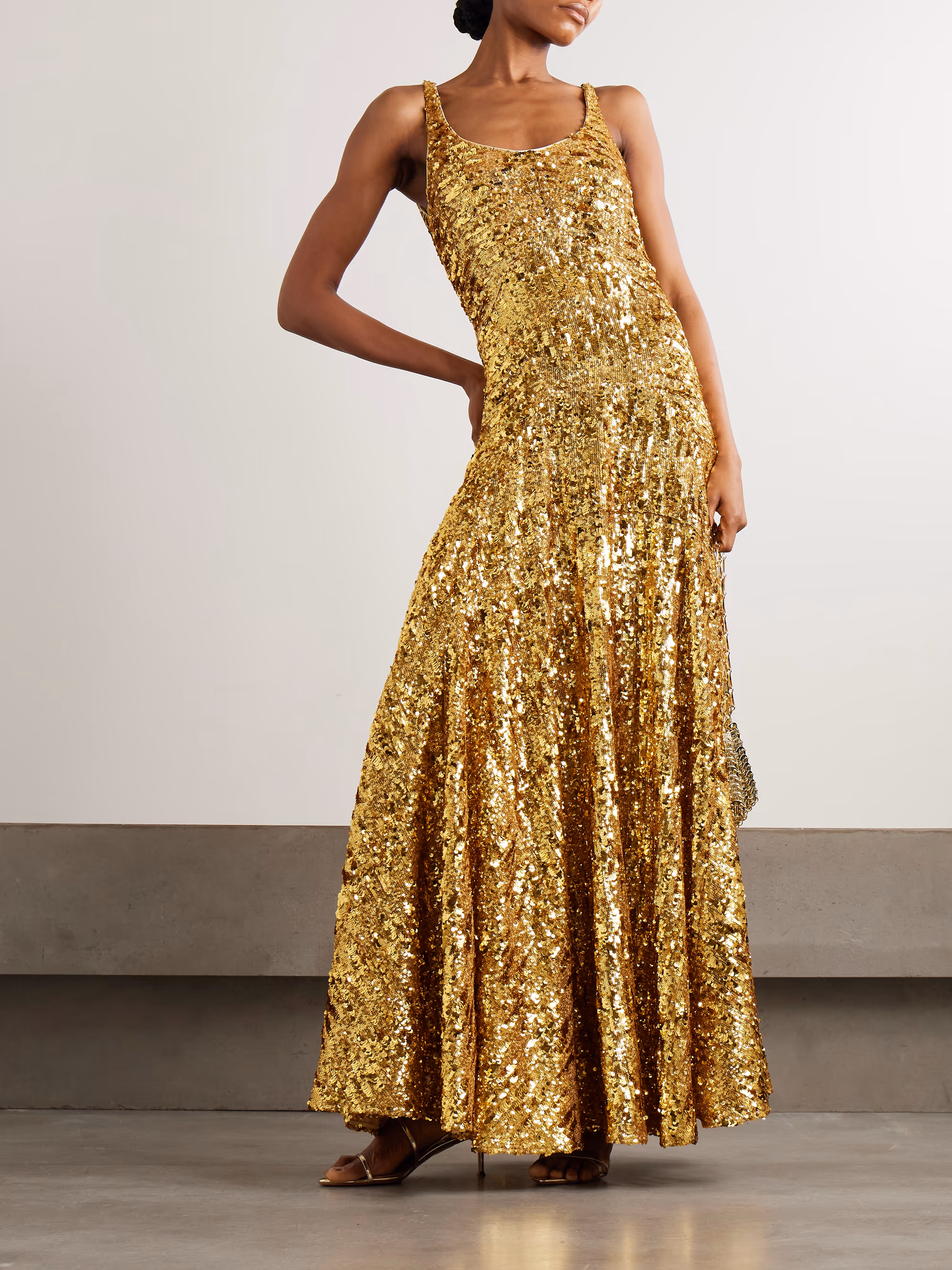 Sequined crepe de chine maxi dress