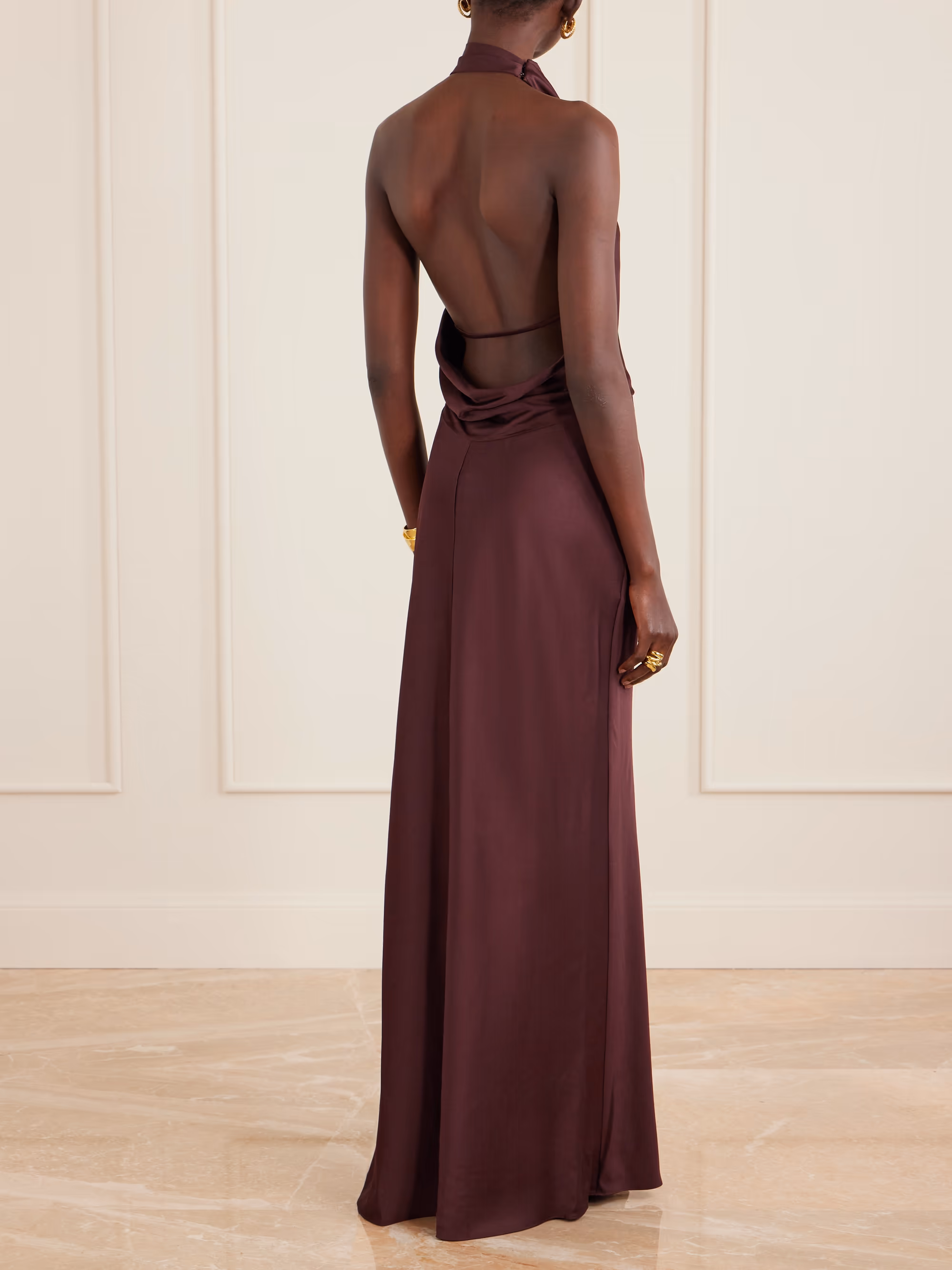 Reannon draped satin halterneck gown