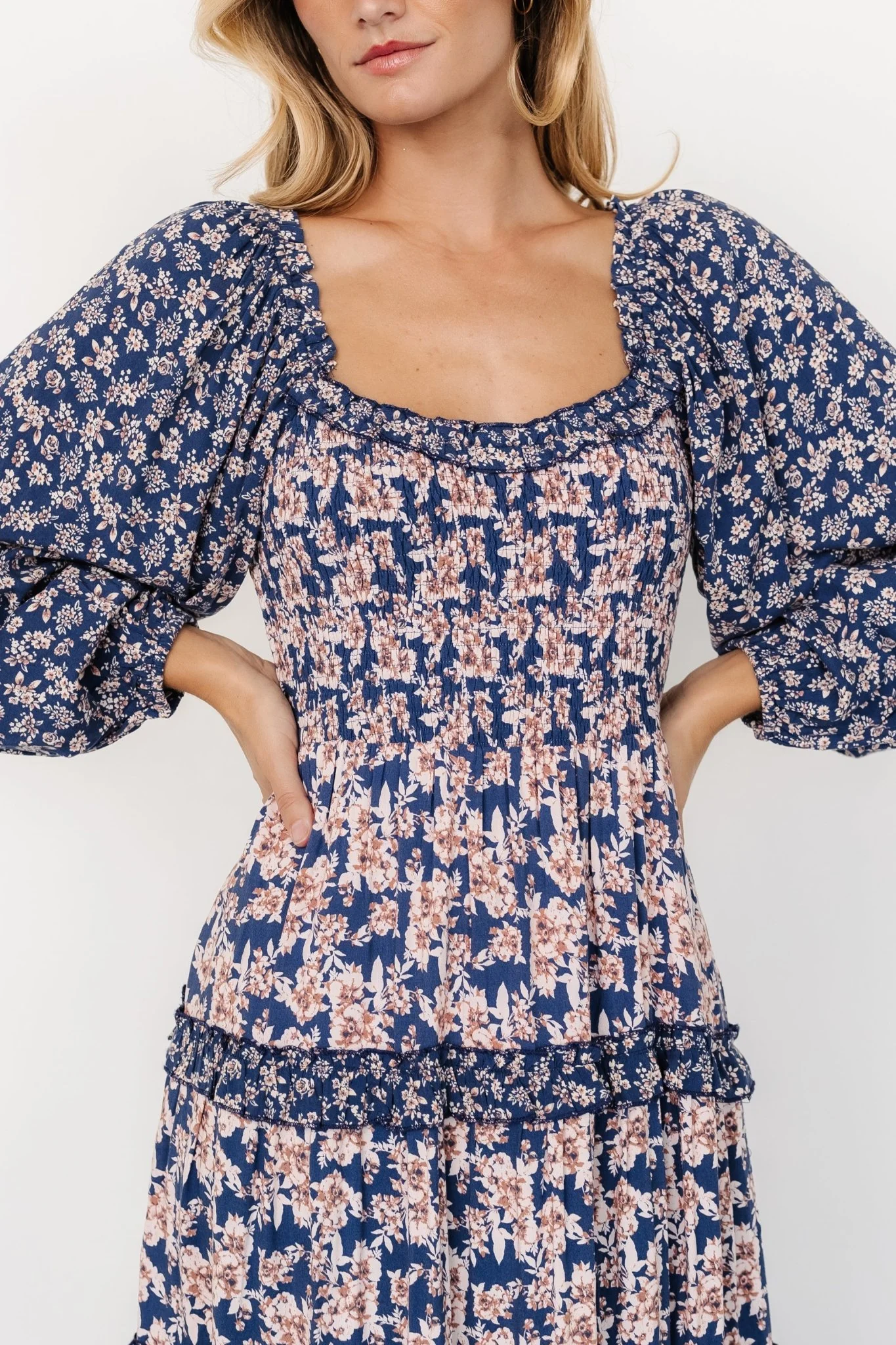 Dynah Tiered Dress | Blue + Cream Floral