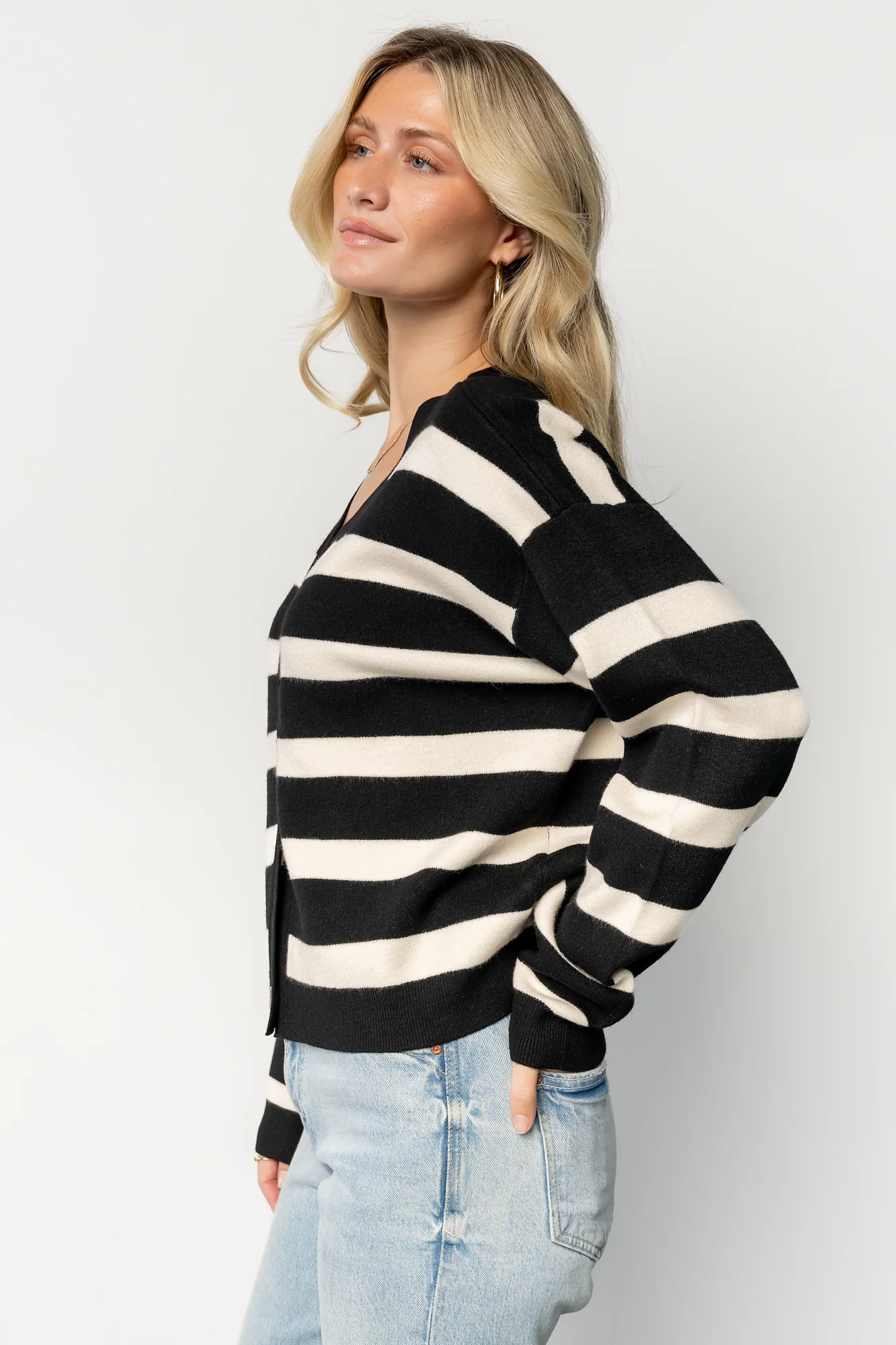 Jaden Striped Cardigan | Black + Ivory