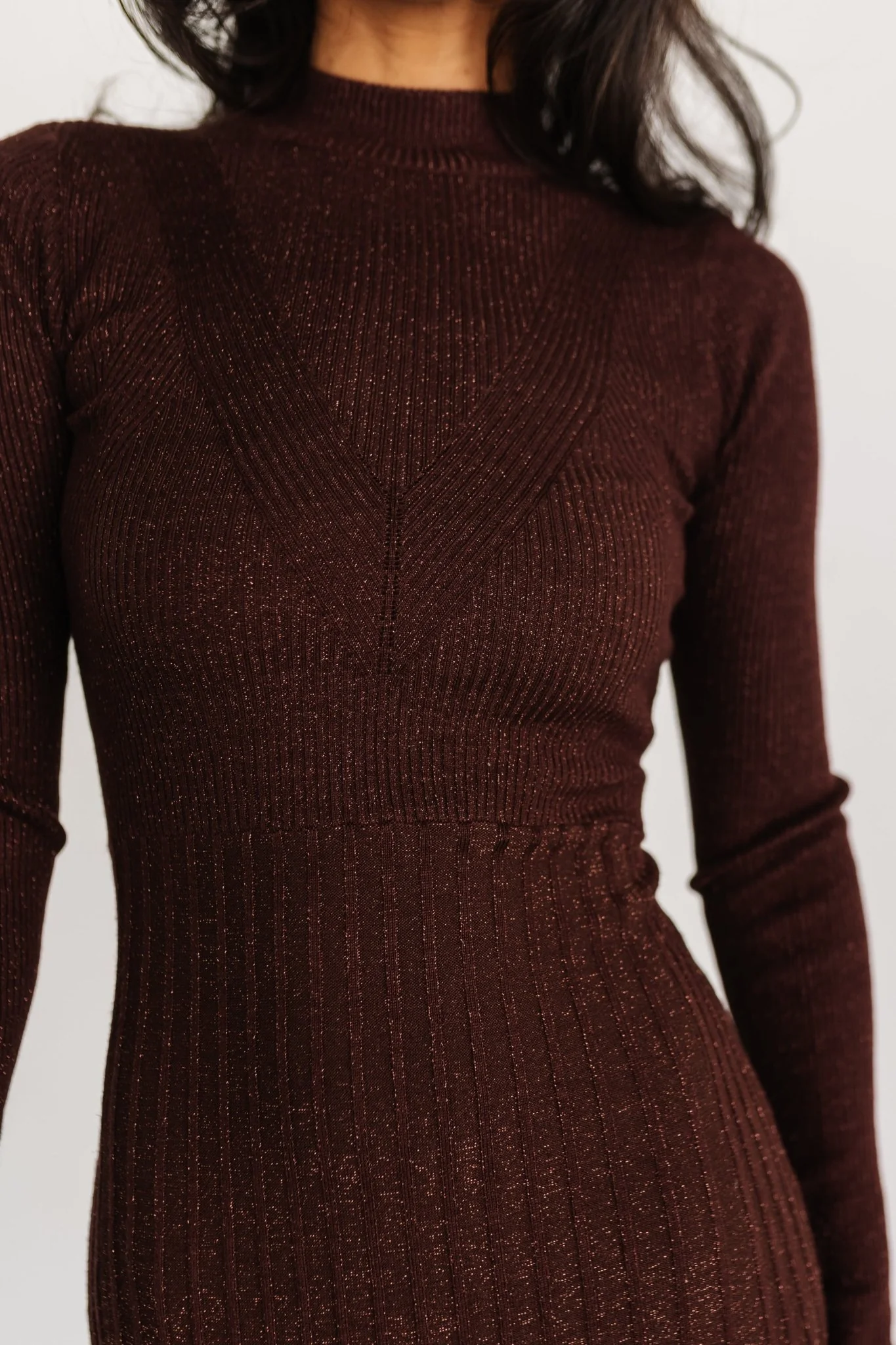 Jamelia Pleated Sweater Dress | Brown + Gold