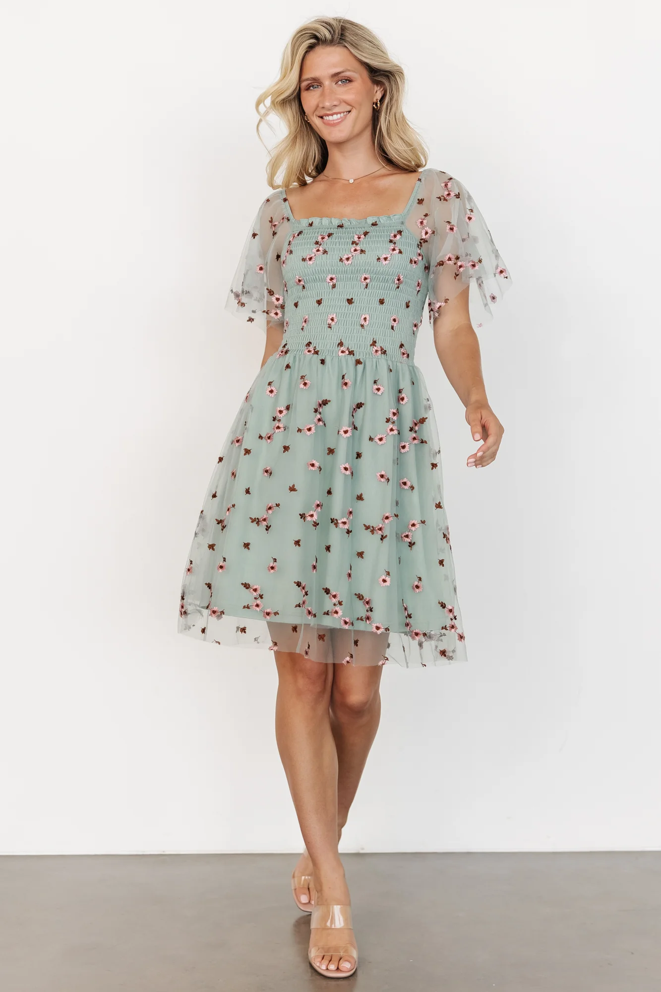 Tivoli Tulle Short Dress | Sage + Pink