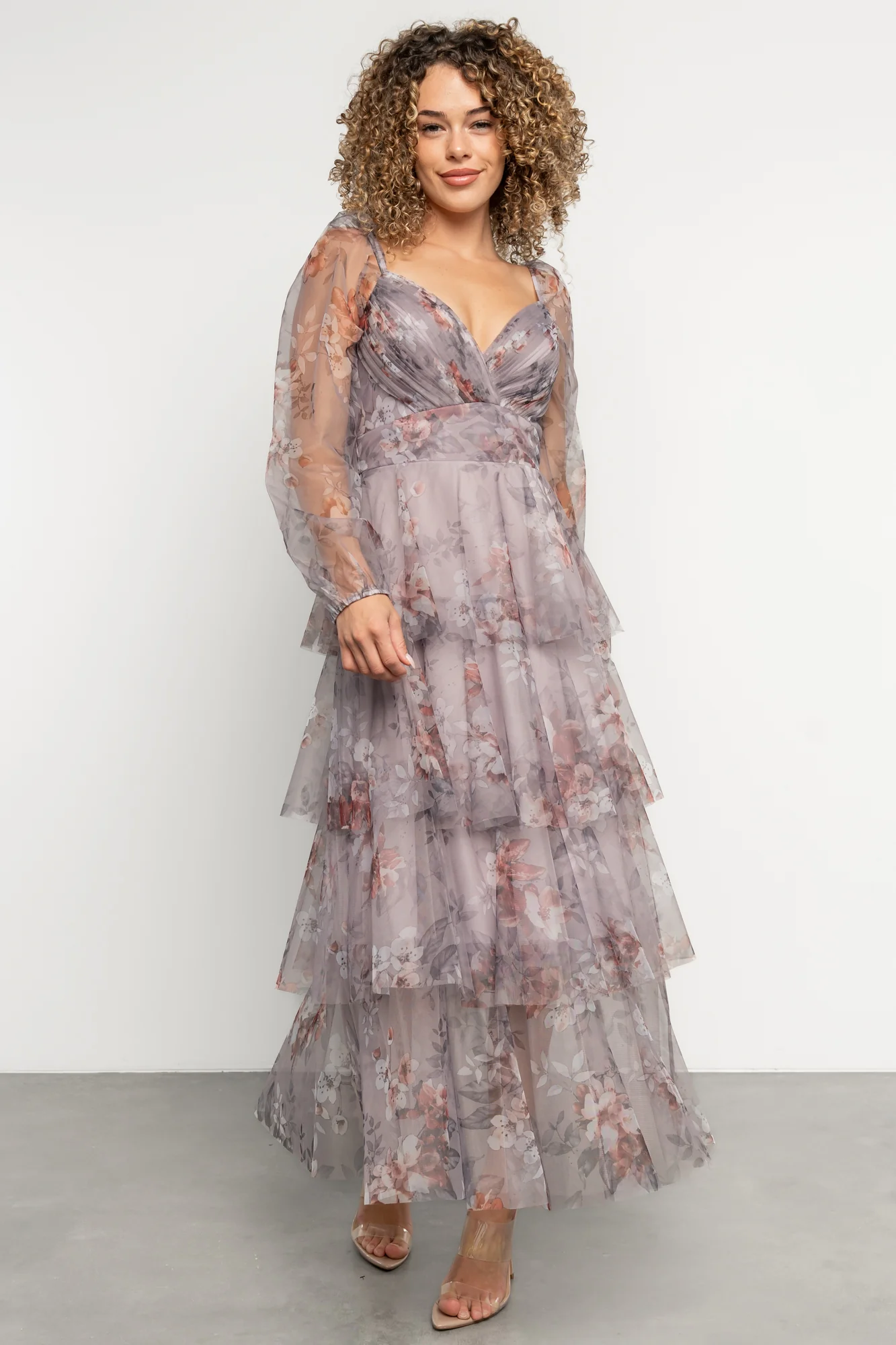 Tessa Tiered Maxi Dress | Lilac Gray Floral