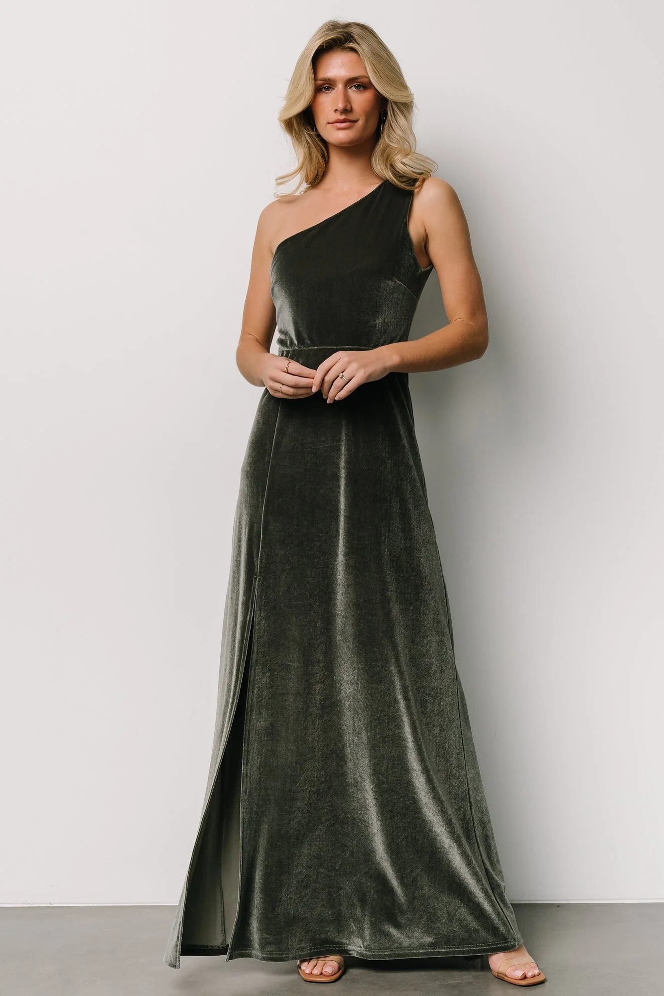 Tatiana Velvet One Shoulder Maxi Dress | Eucalyptus