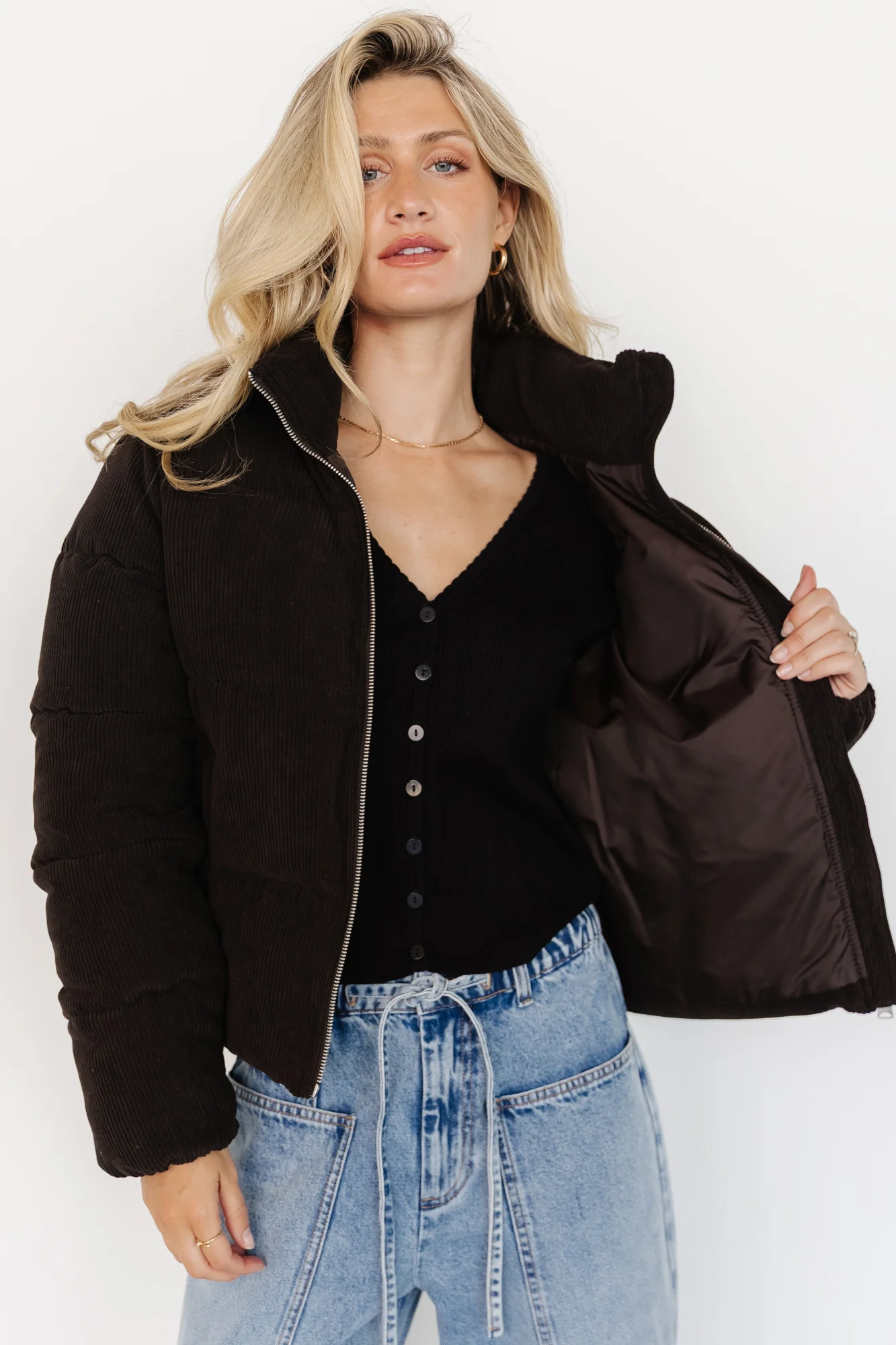 Holden Corduroy Puffer Jacket | Dark Brown