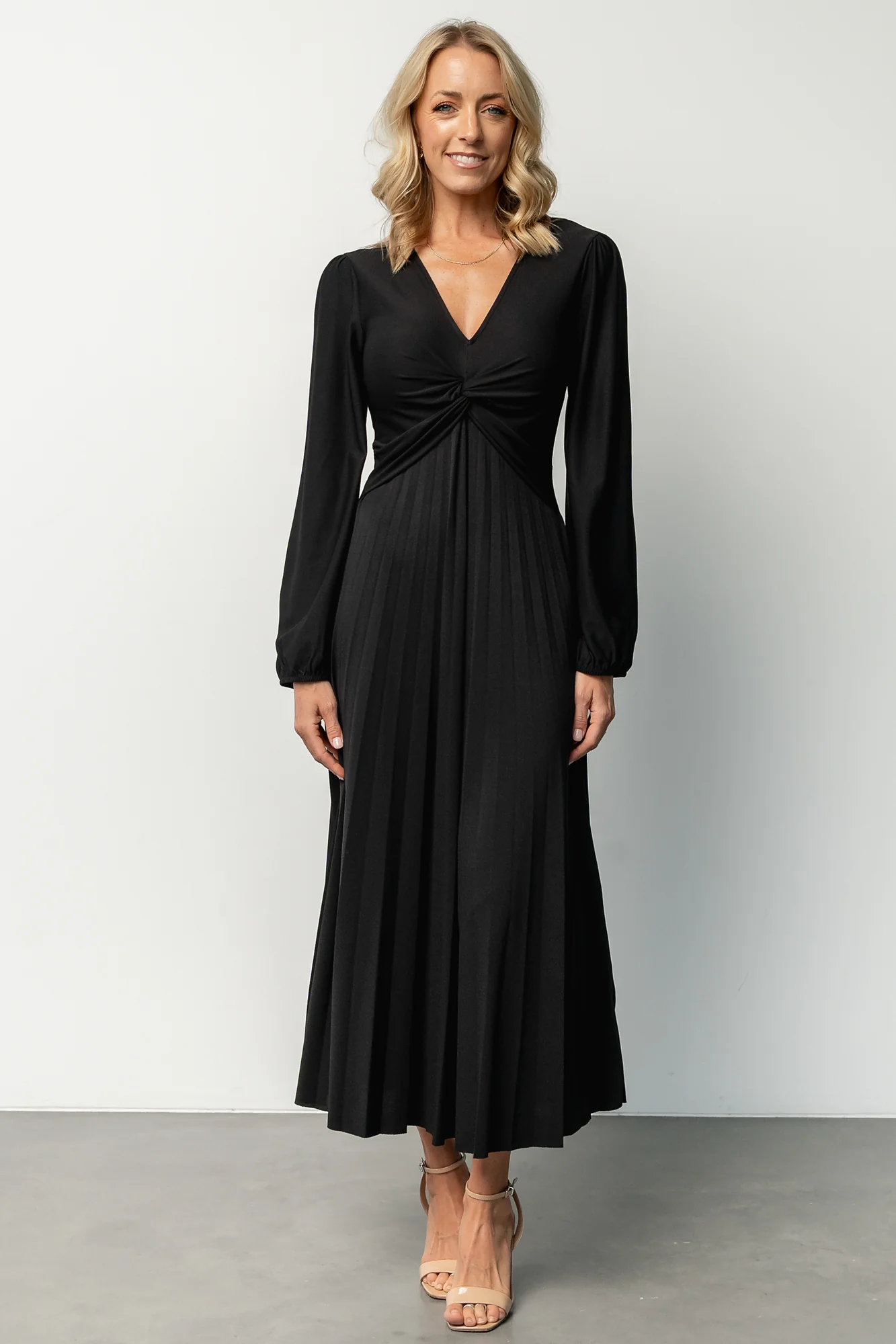 Lynda Pleated Midi Dress | Black