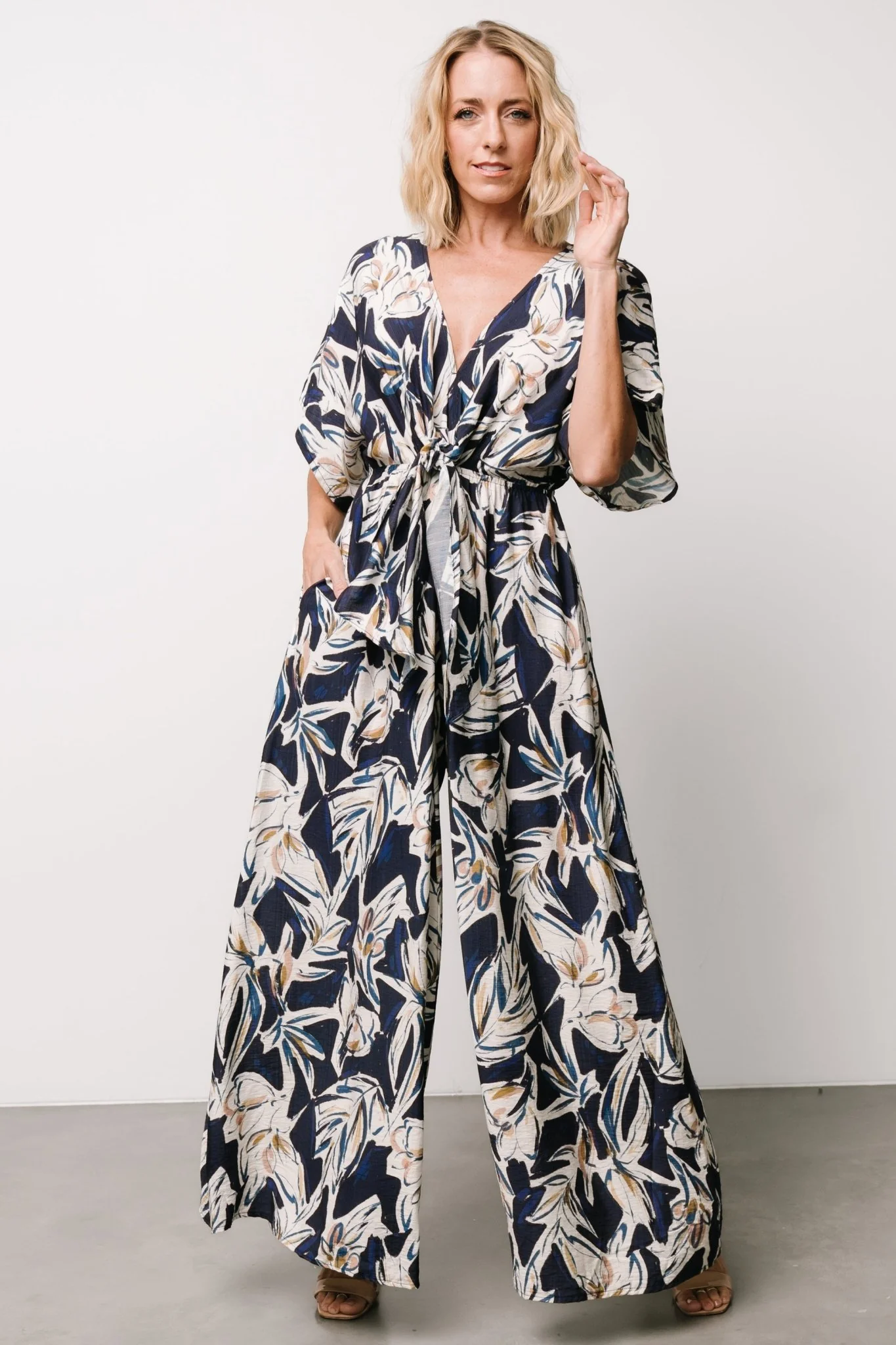 Giada Wide Leg Jumpsuit | Navy + Off White