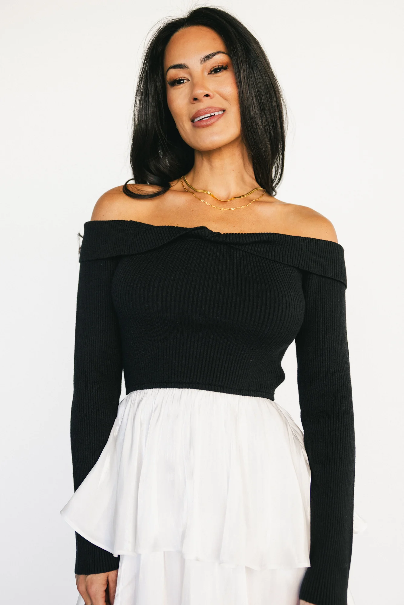 Maelie Tiered Maxi Dress | Black + White