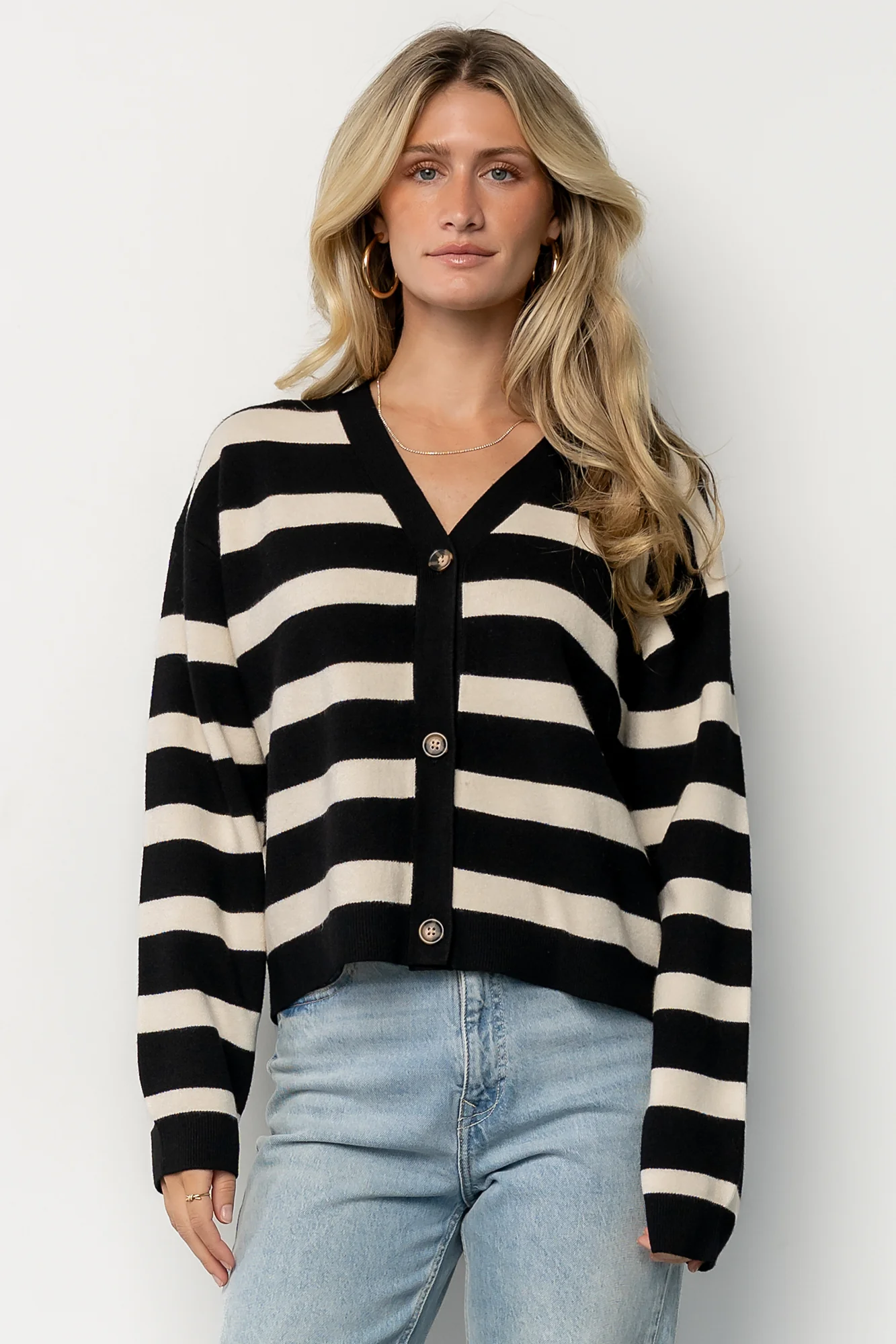Jaden Striped Cardigan | Black + Ivory