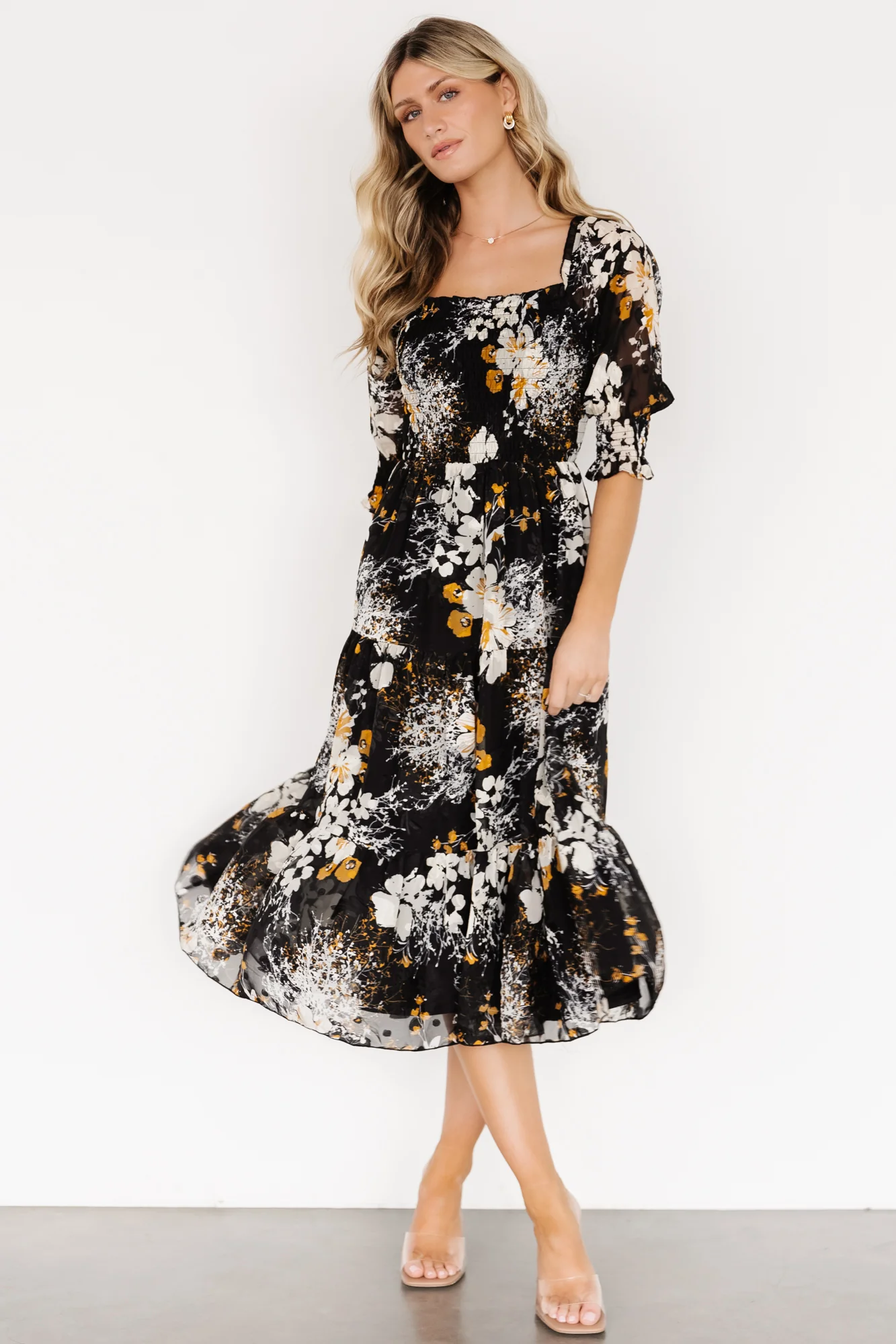 Fabian Jacquard Midi Dress | Black Floral