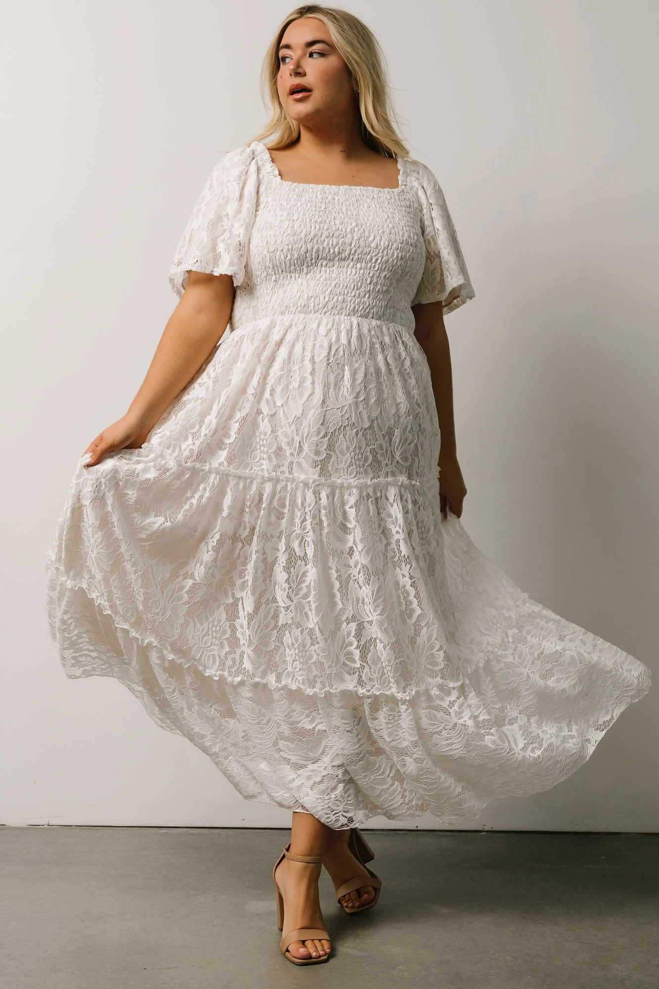 Aspen Smocked Lace Maxi Dress | Off White