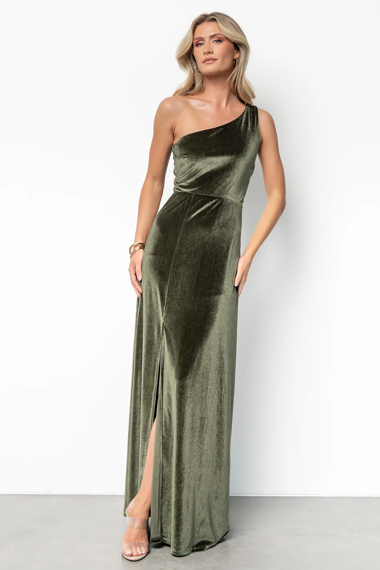 Tatiana Velvet One Shoulder Maxi Dress | Olive