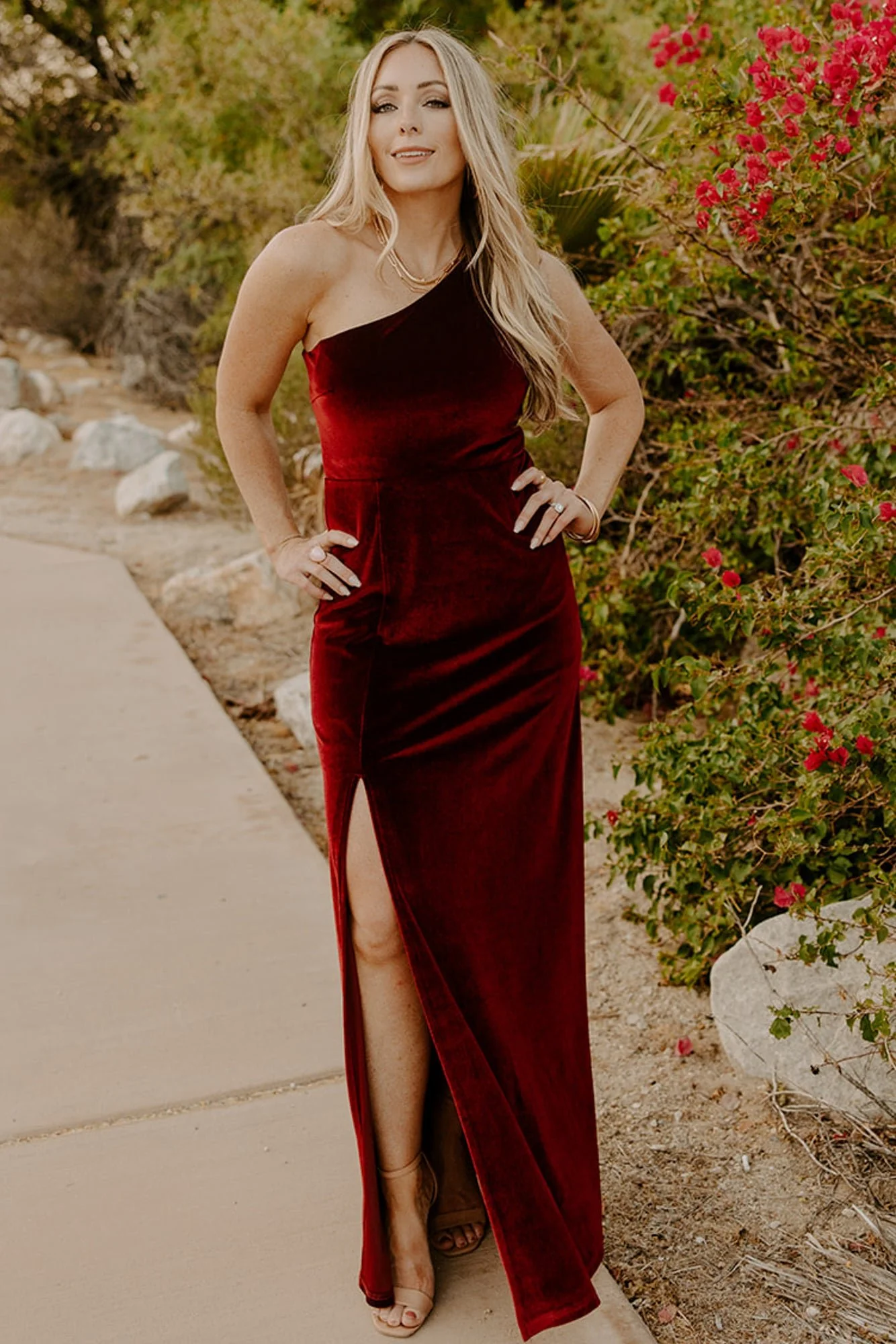 Tatiana Velvet One Shoulder Maxi Dress | Merlot