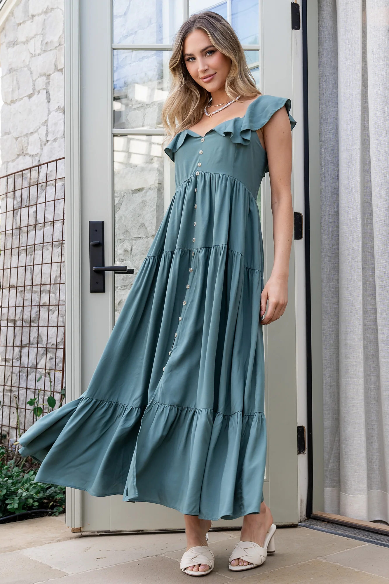 Ellie Ruffle Top Dress | Deep Teal