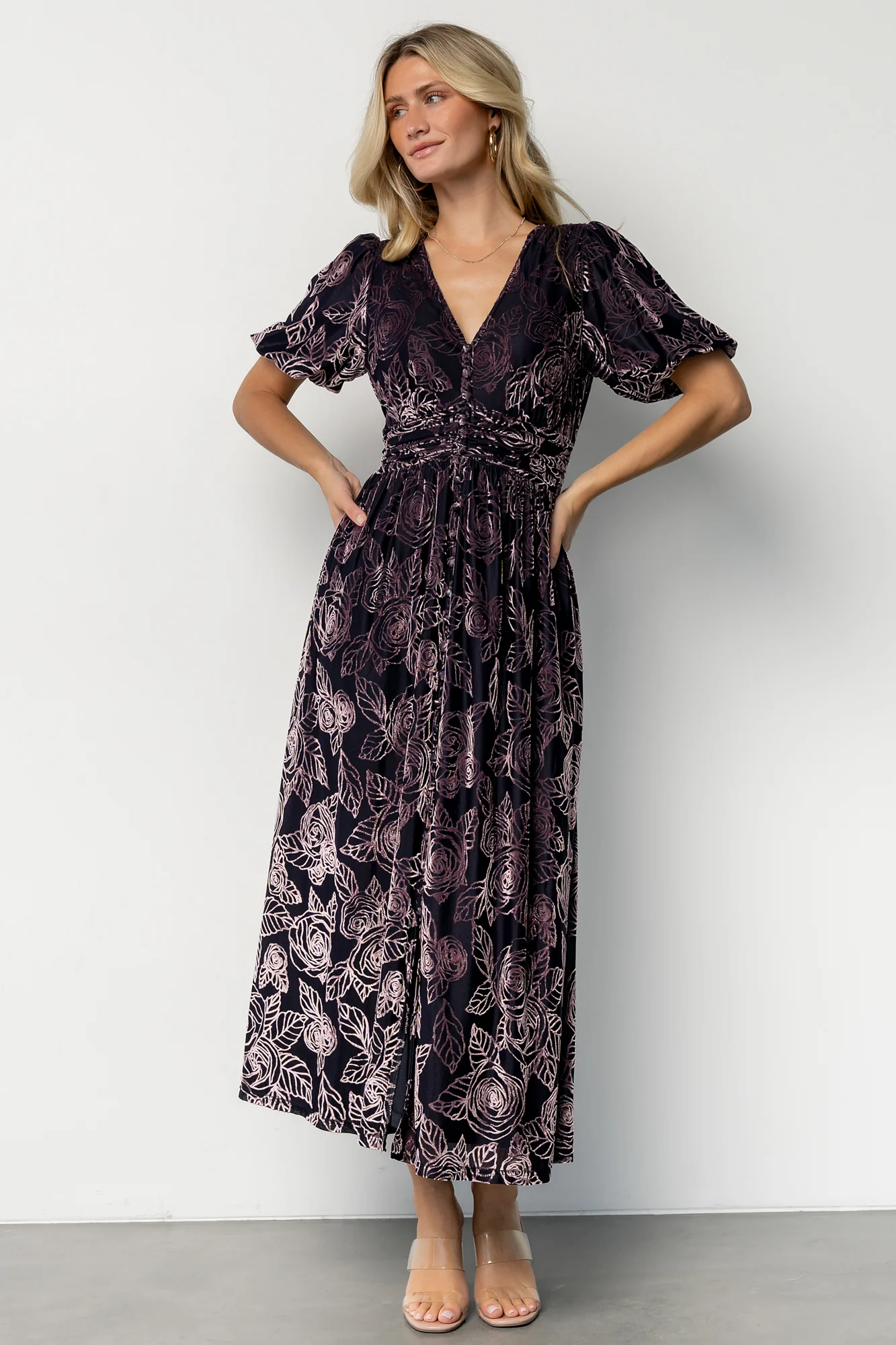 Dahlia Velvet Dress | Indigo + Purple Floral