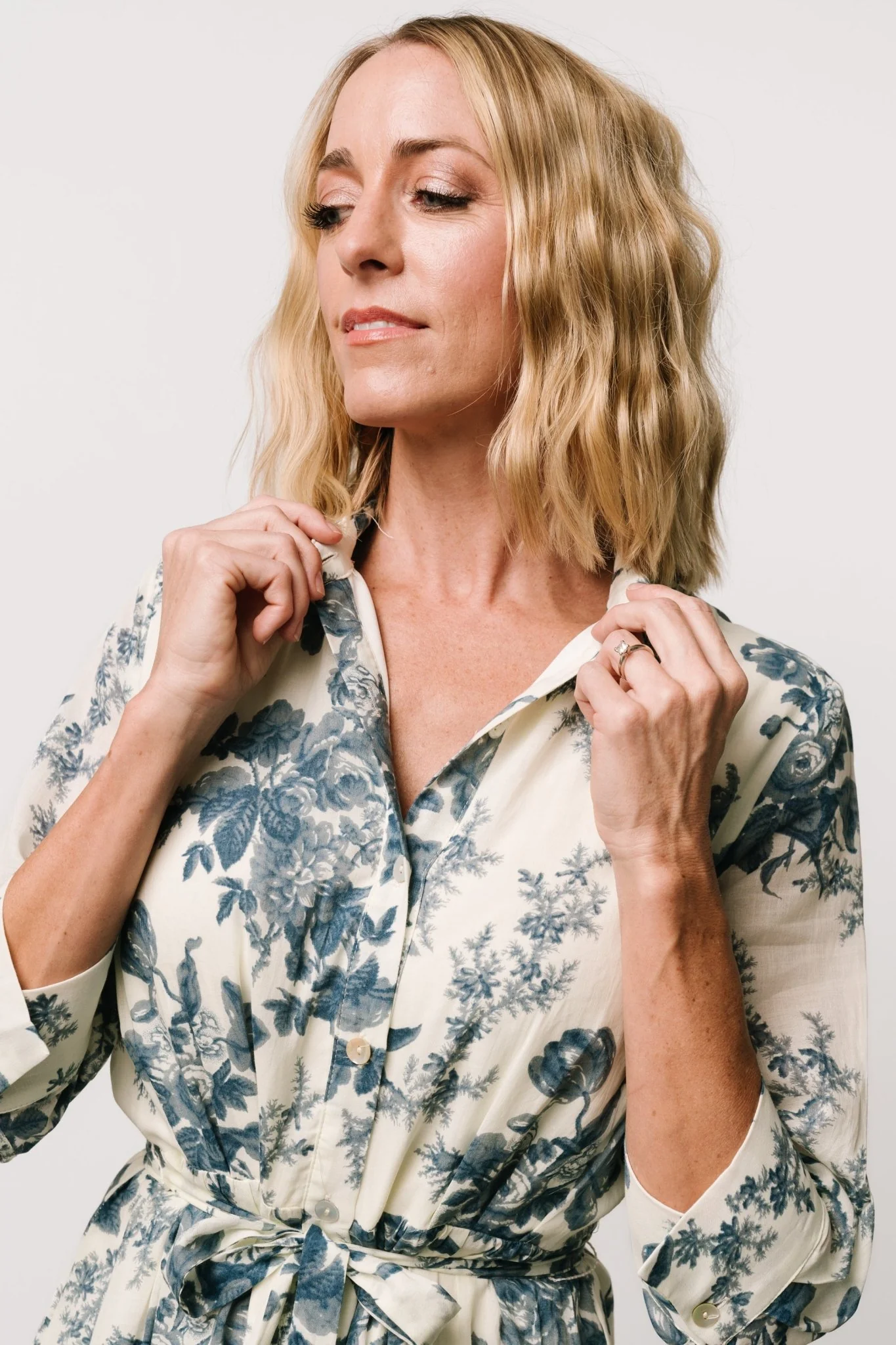 Eunice Button Midi Dress | Ivory + Blue Floral